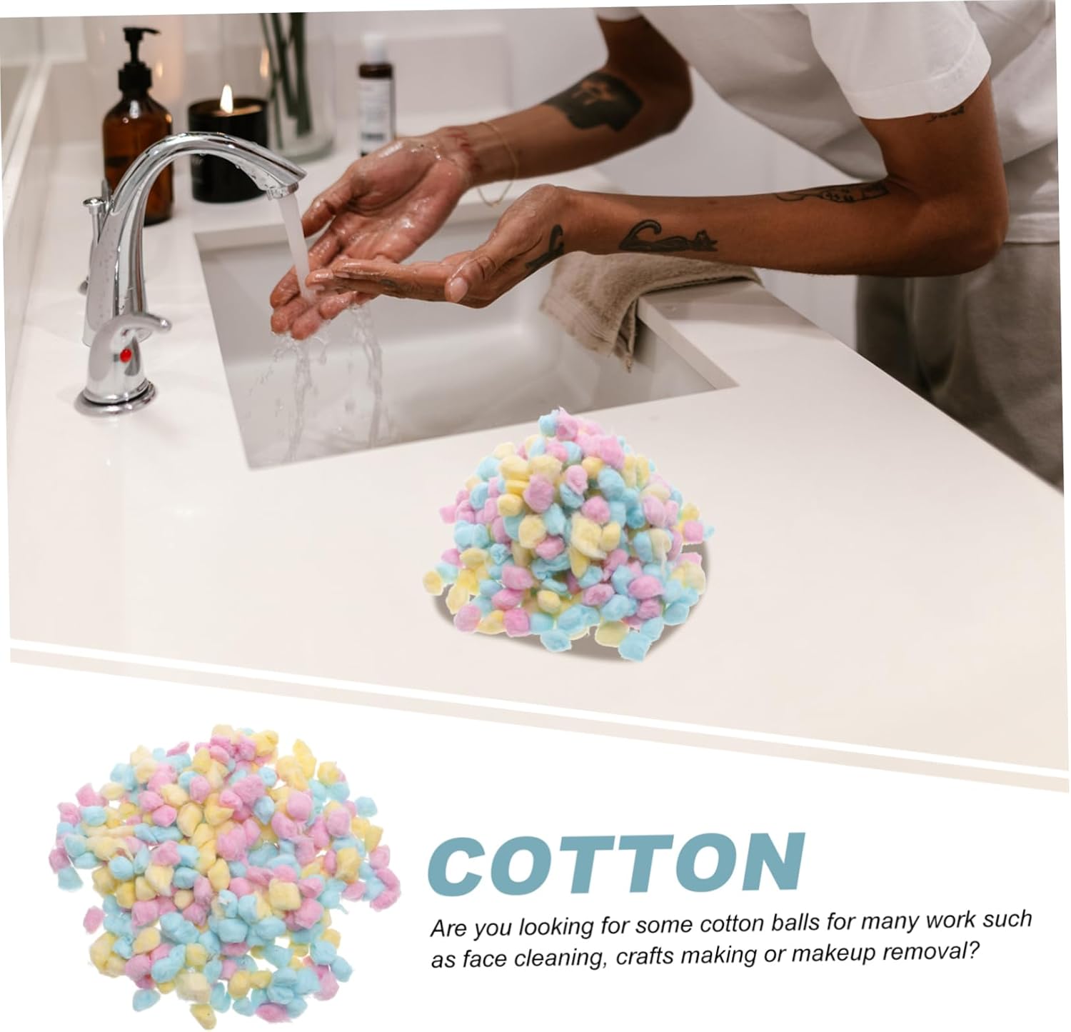 Veemoon Organic Cotton Balls Newborn Face Cleaning Makeup Removal Soft Fuzzy Balls for Crafts Reusable Cotton Rounds Friendly Colors