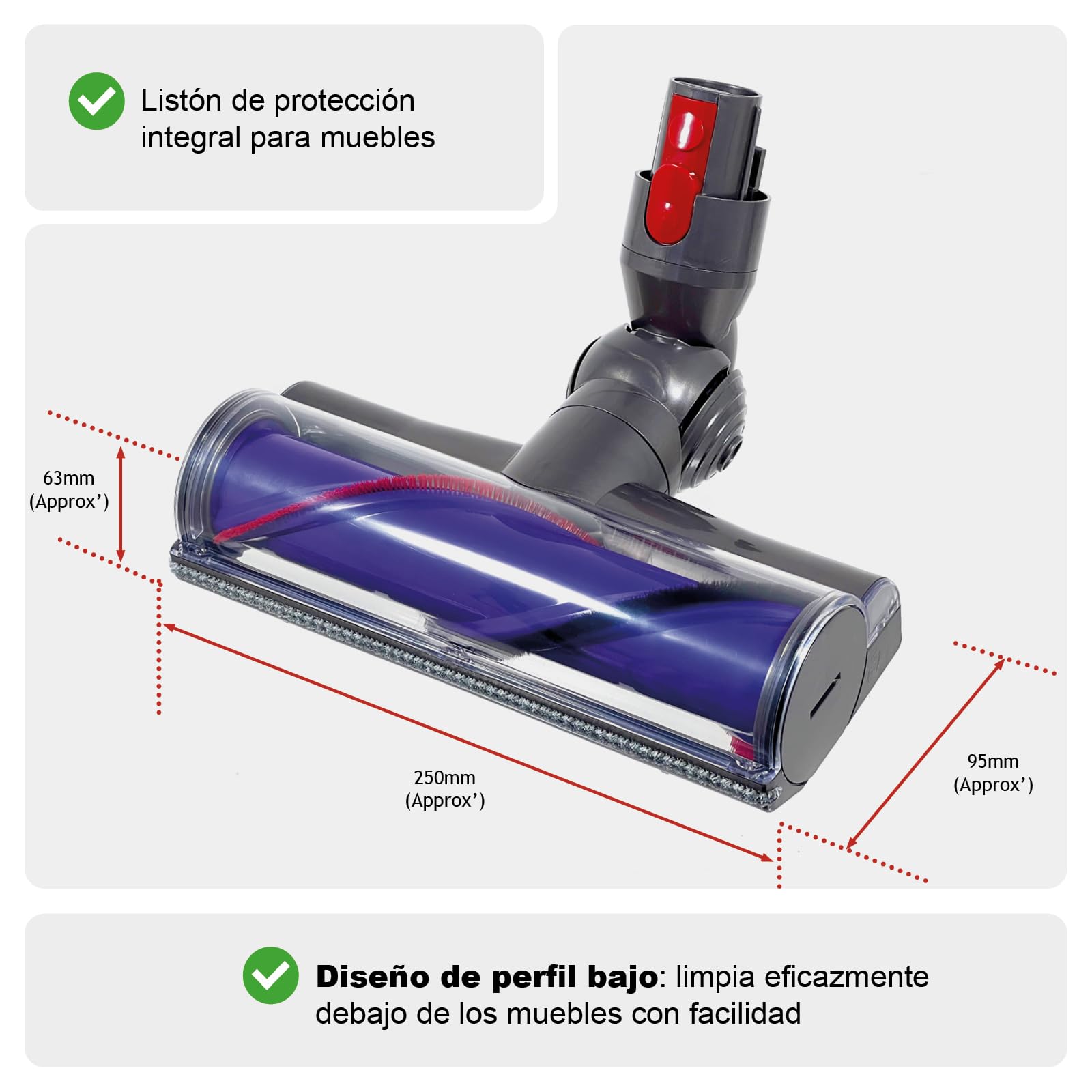 Spares2go Cabezal de Cepillo para Dyson V7, V8, V10, V11, V15, Animal Cyclone, motorizado, con turbina de par, SV22, SV15, SV28, SV14, SV27, SV12, SV25, SV10, SV11