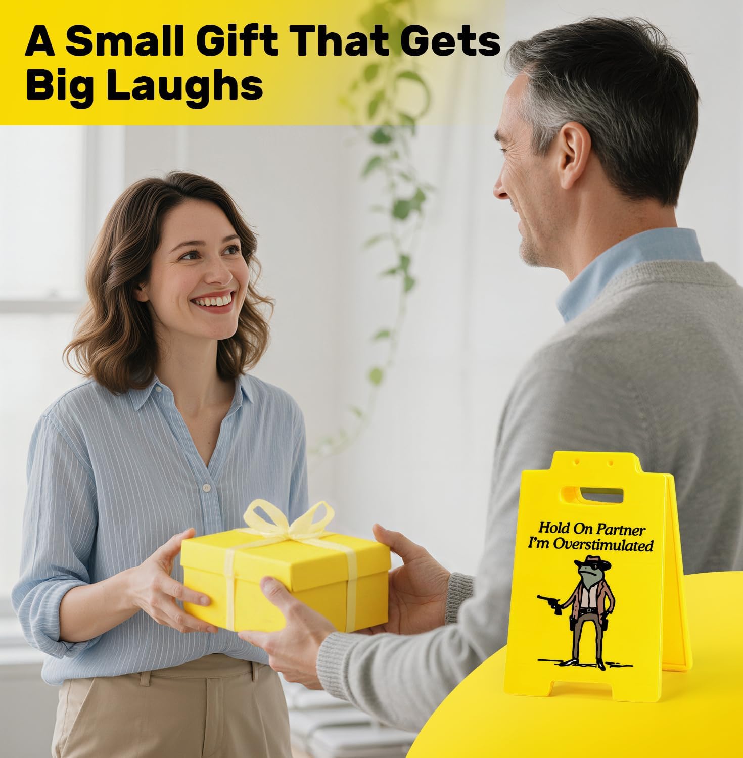 Hold On Partner I’m Overstimulated Sign – Funny Office Desk Decor Accessories for Work, Humor Desk Sign for Coworkers, Office Gifts for Boss, employees, Men, Women, White Elephant Gift Idea - Image 6