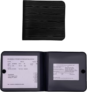 Registration & Insurance Card Document Holder for Vehicle - Made with Black Wood Grain Textured Vinyl- Durable Car Accessories Made in the USA - 2 Pack