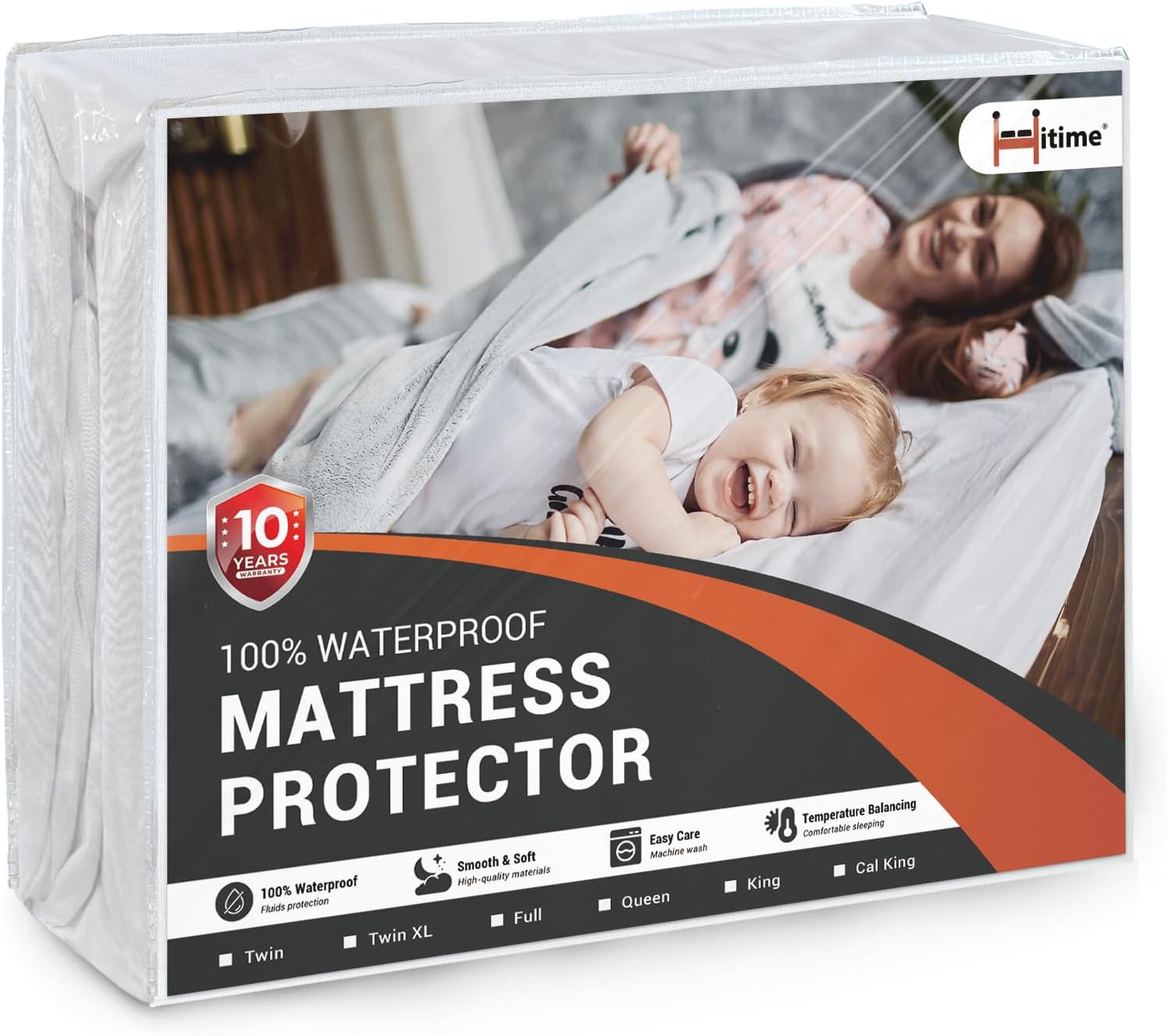 Hitime 100% Waterproof Mattress Protector California King Size,Machine WashTerry Mattress Cover, Fitted Style with Deep Pockets(White)