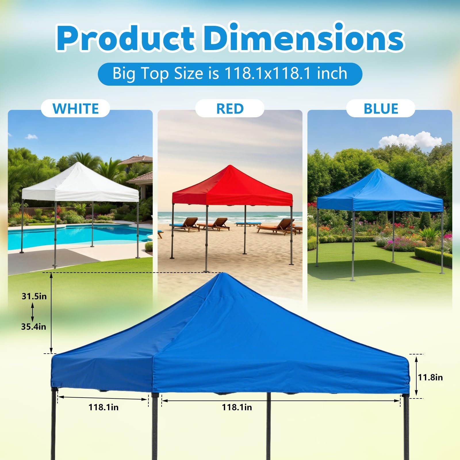 Telo Gazebo 3x3,gazebo 3x3 Pieghevole Impermeabile Ricambio, Oxford 420D(Blue)