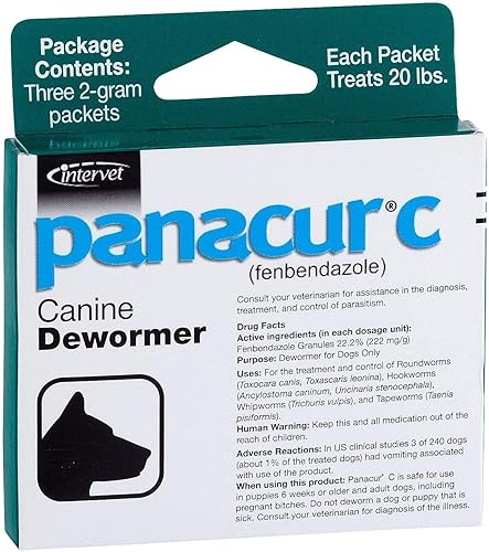 Panacur C Canine Dewormer Perros de 007oz cada paquete trata 20 libras 3 paquetes