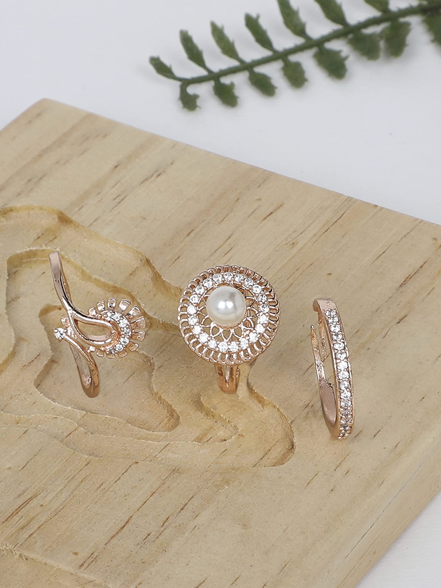 3 CZ Brass Rings Set for Women