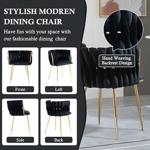 Miniatura 7 de NIOIIKIT Juego de 2 sillas de comedor modernas de terciopelo, sillas decorativas tejidas a mano, sillas de sala de estar, sillas laterales tapizadas
