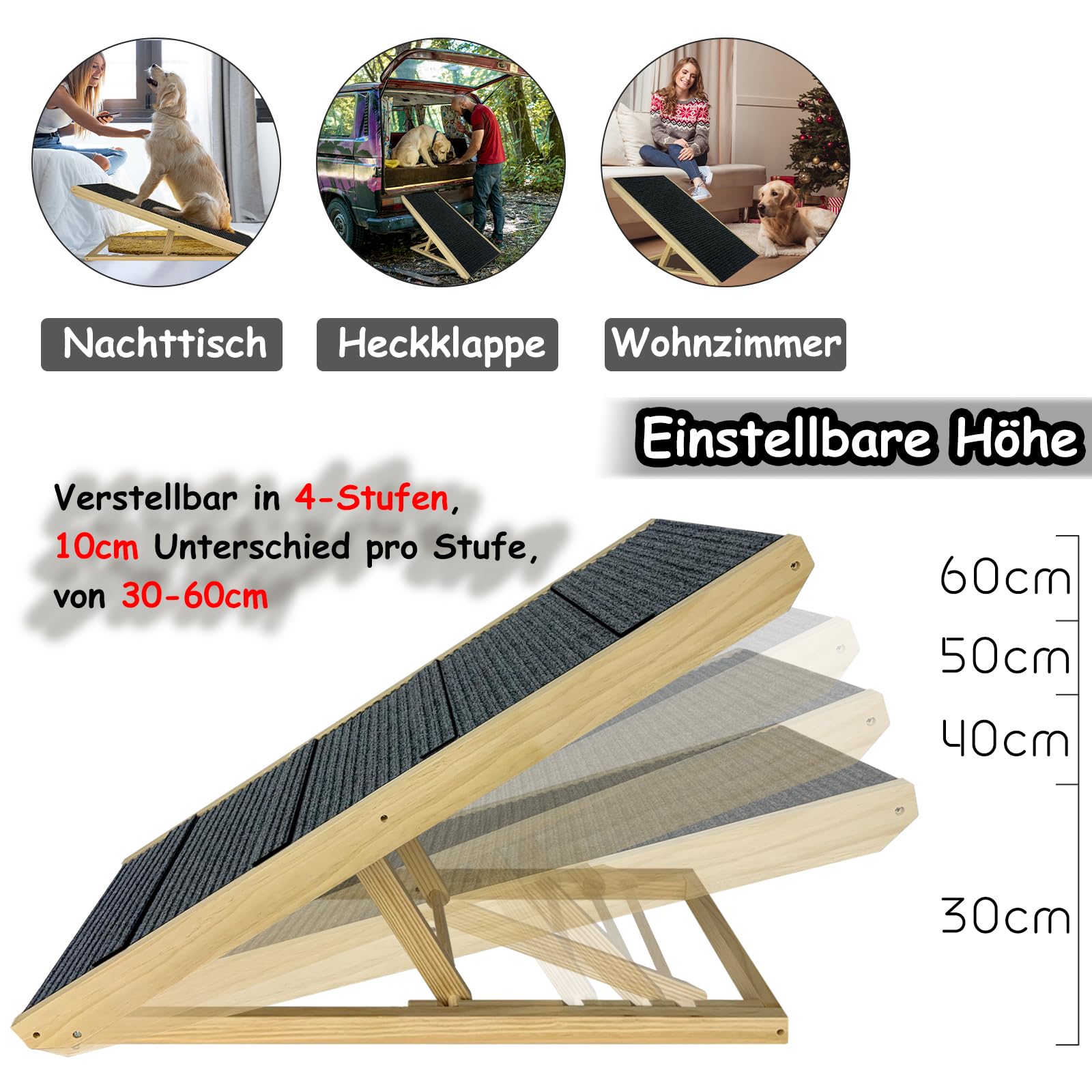 NAIZY Rampa para perros de 60 cm, plegable, altura ajustable, para perros pequeños y gatitos, capacidad de carga antideslizante de hasta 100 kg, tipo A