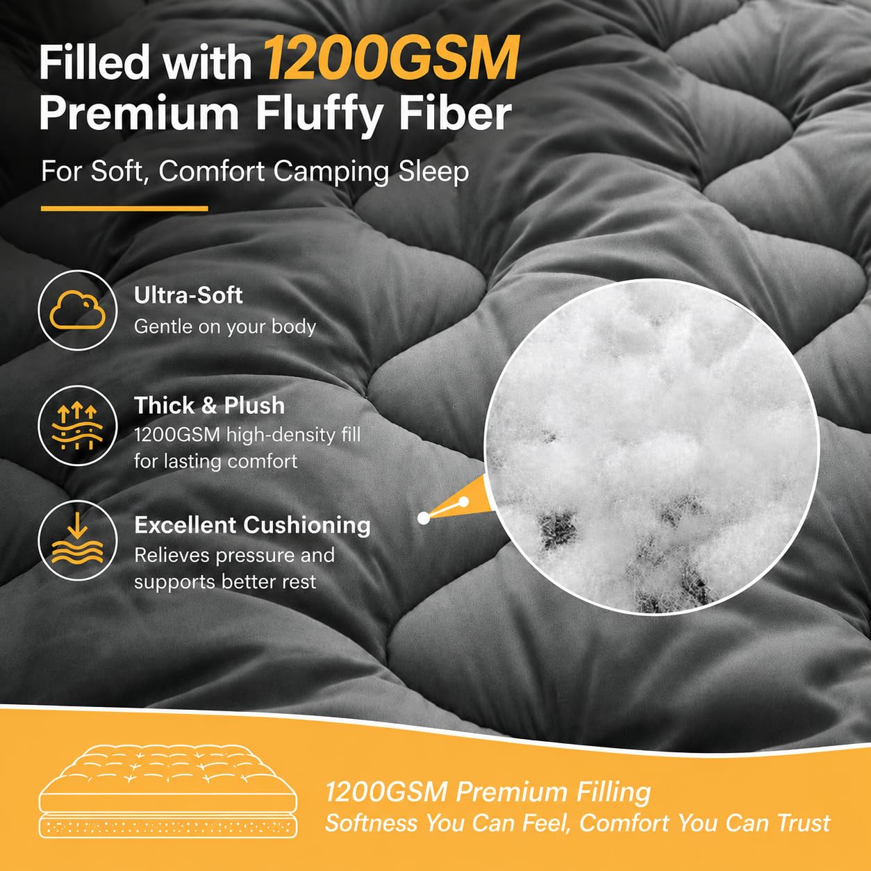 Jamdok Matelas de couchage épais pour lit de camp (190 x 75 cm), lit matelassé pour dormir en camping, matelas de couchage pour le sol, portable - gris