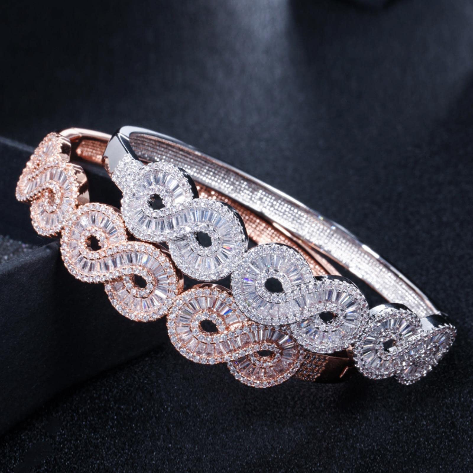 Zirconi Moda Cubic Zirconia Pavimentata In Oro Rosa E Argento Placcato Big Infinity Open Cuff Bangles Jewelry Per Le Donne