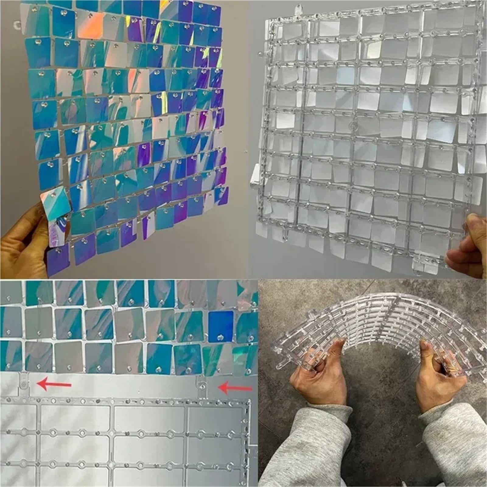 Fond Mural Scintillant Lot de 9/12/16/18 Panneaux muraux Blancs Scintillants à Paillettes for Mariage, Enterrement Vie Jeune Fille, Rideau Fond(18pcs)