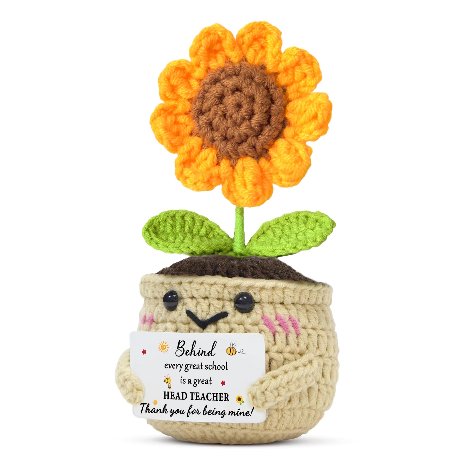QMVMV Head Teacher Gifts Thank You Head Teacher Handmade Crochet Sunflower Gifts for Women Men, Birthday Christmas Appreciation Presents for Head Teacher