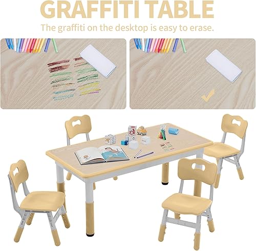 Miniatura 4 de DOREROOM Juego de mesa y sillas para niños pequeños, juego de mesa y sillas de estudio para niños, altura ajustable, escritorio de graffiti, mesa de