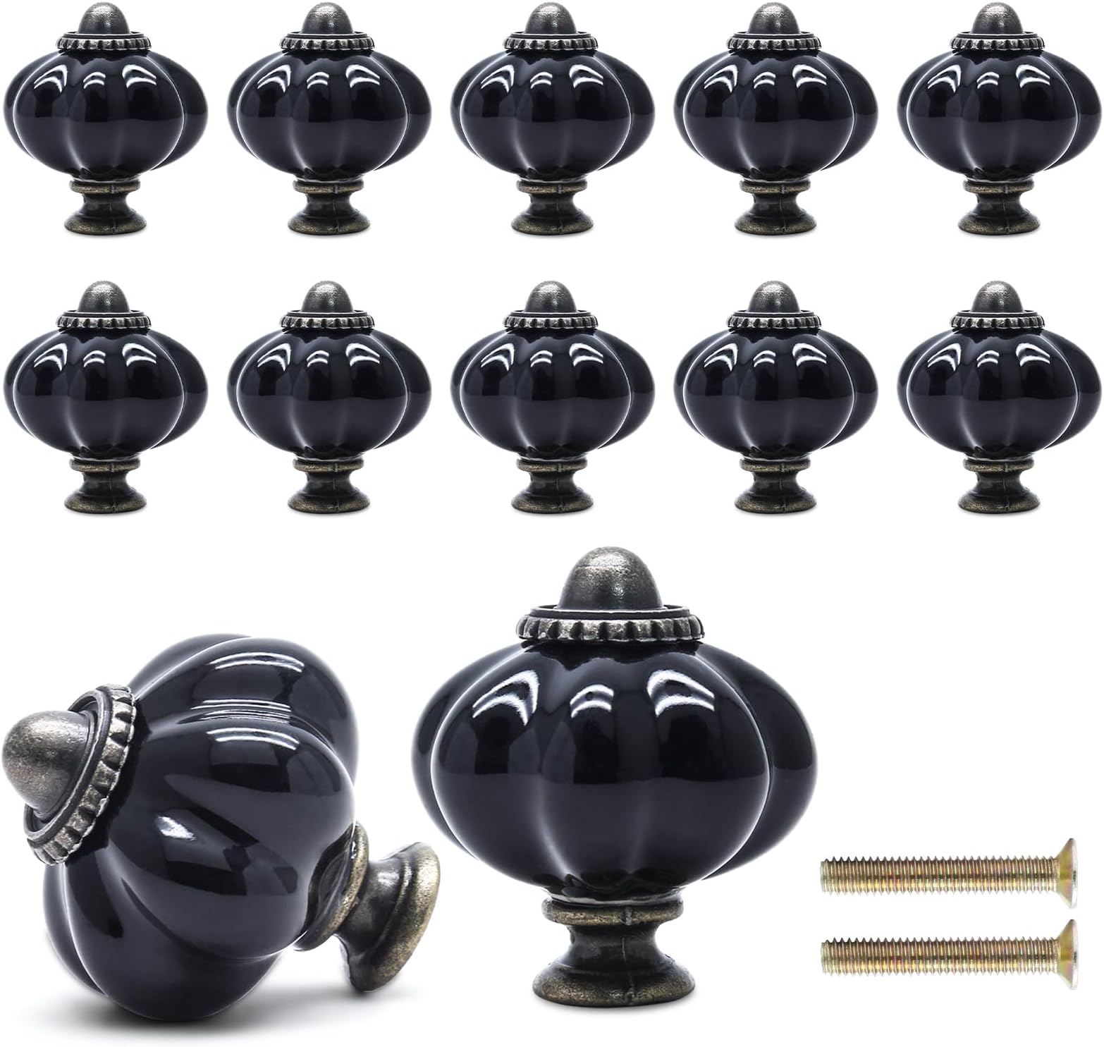Zernmiarder Black Ceramic Knobs 2 Pack - Pumpkin Cabinet Knobs Retro ...