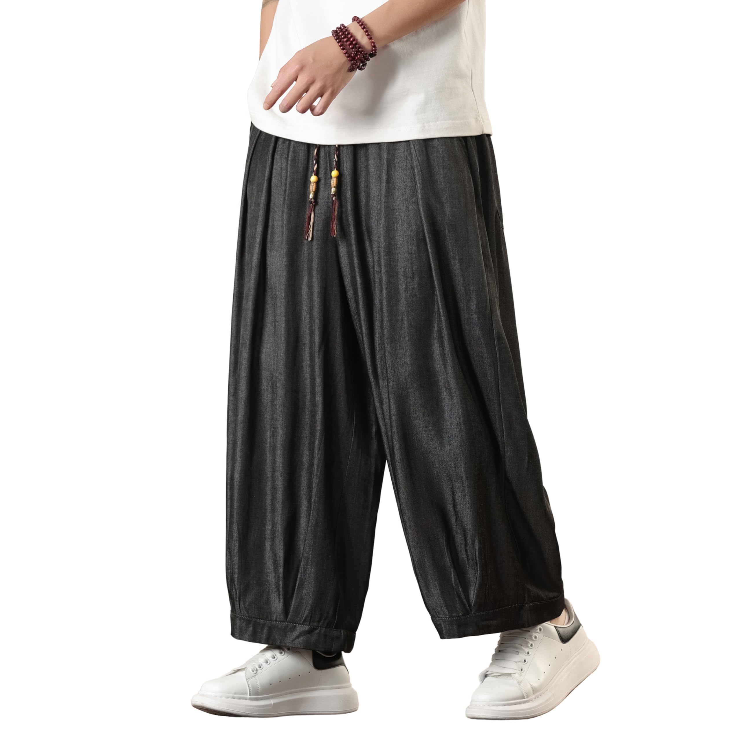Men's Casual Harem Pants Loose Fit Elastic Waist Yoga Pants Lightweight Beach Baggy Cropped Trousers