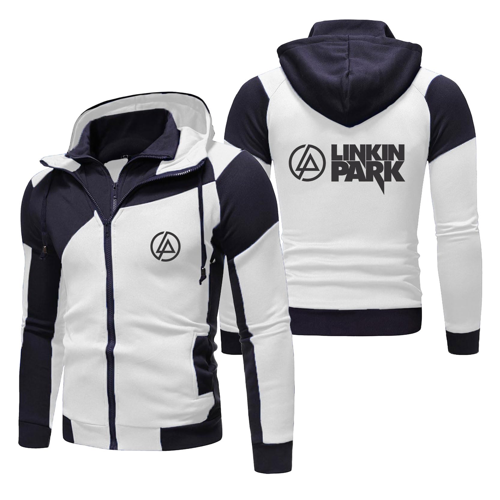 MODRYER Men's Fleece Hoodies For Linkin Park Zip Up Hooded Sweatshirt Jacket Adults Teenagers Pullover Hoodie Warm Cosy Hooded Sportswear Outerwear,White-XL