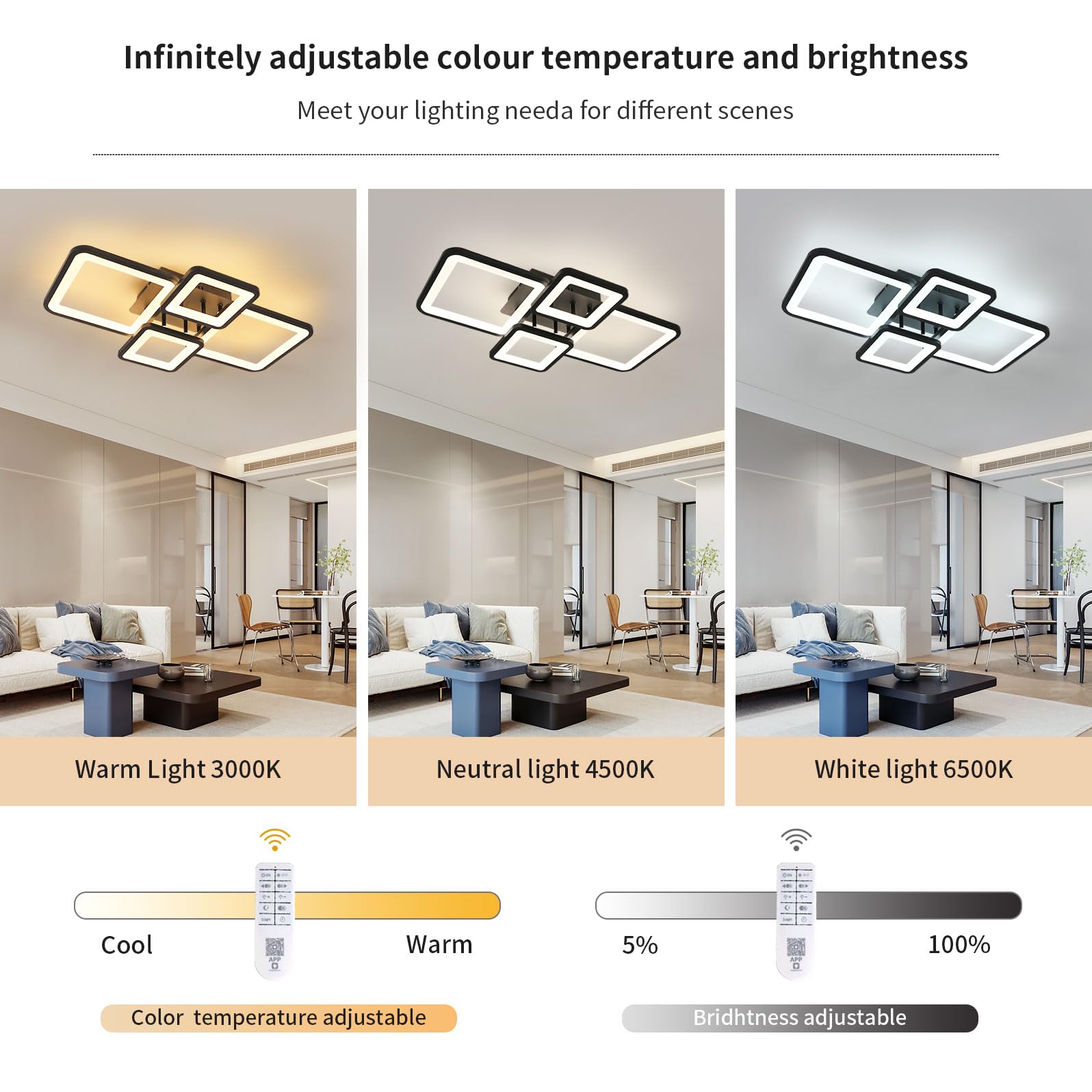 DELIPOP LED Ceiling Lights dimmable, 54W 4 Square LED Ceiling Light - Image 4