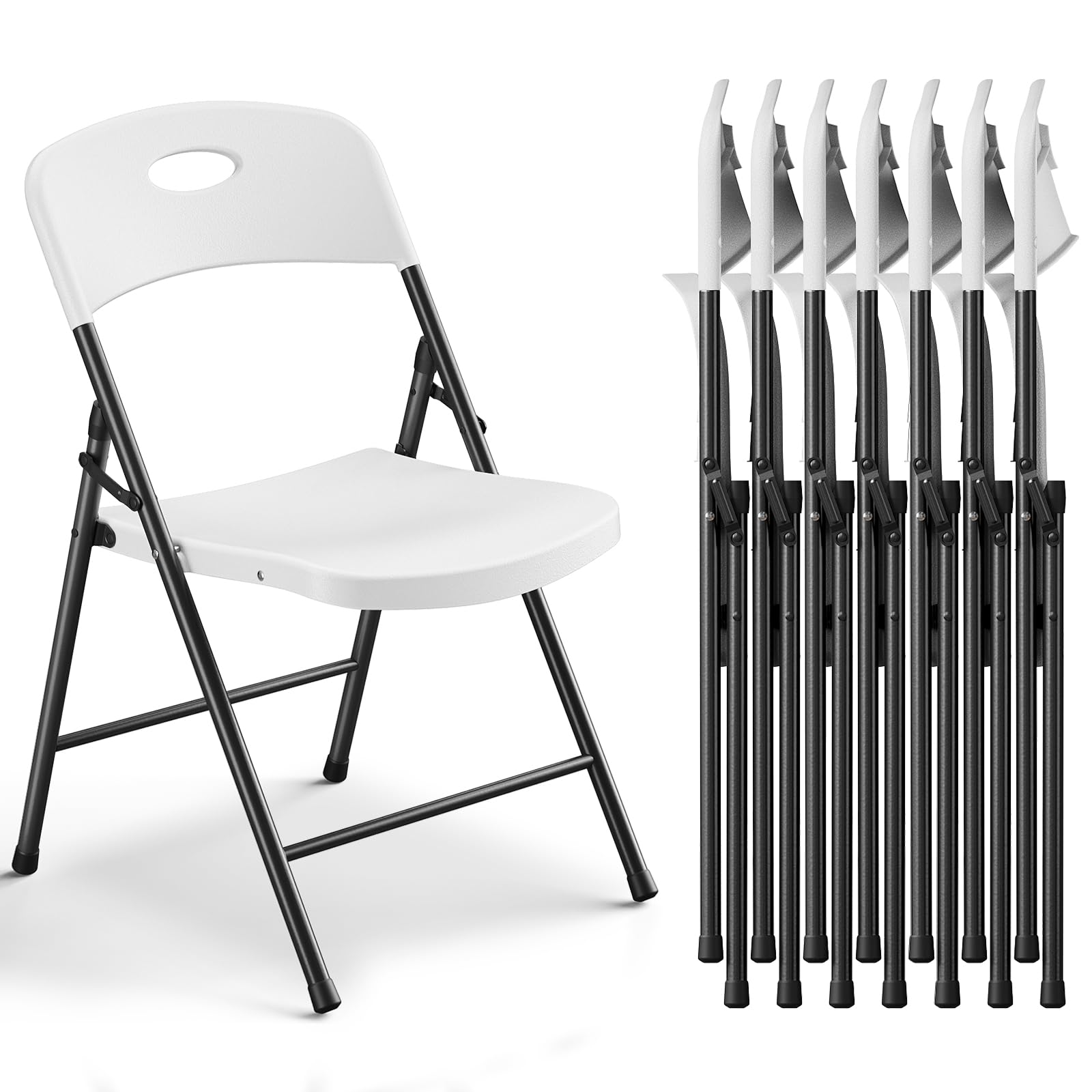 Folding Chairs 8 Pack, Outdoor Plastic Sturdy Metal Folding Chairs for Outside Indoor, Portable 350 lbs Capacity Heavy Duty Foldable Commercial