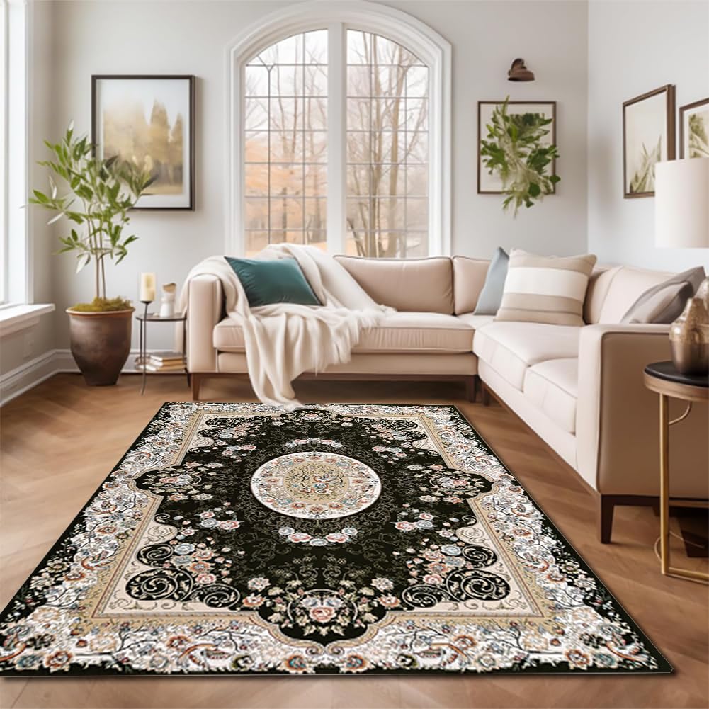Tapis vintage noir de salon 120x160 idéal pour un intérieur cosy