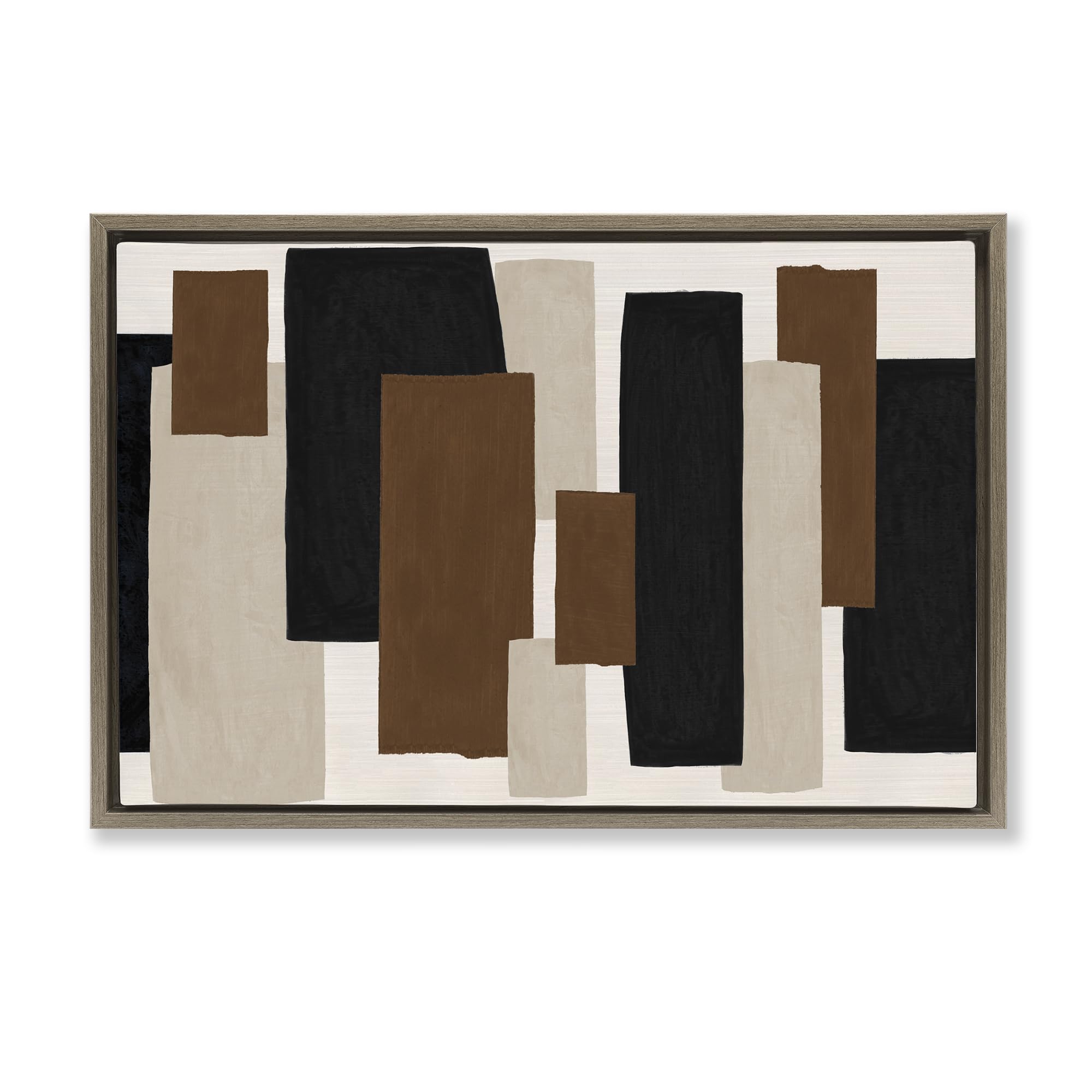 'Minimal Vertical Blocks in Earth Tones'| Floating Frame Canvas Art