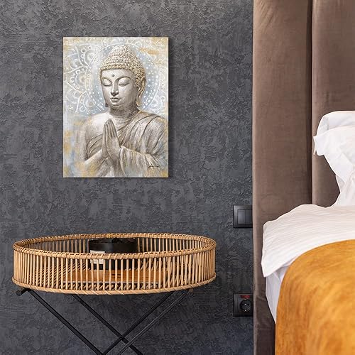 Miniatura 2 de Decoración de pared de Buda dorada pintura de Buda ríente pequeña con flor de mandala y hoja de oro, imágenes de Buda para sala de estar,