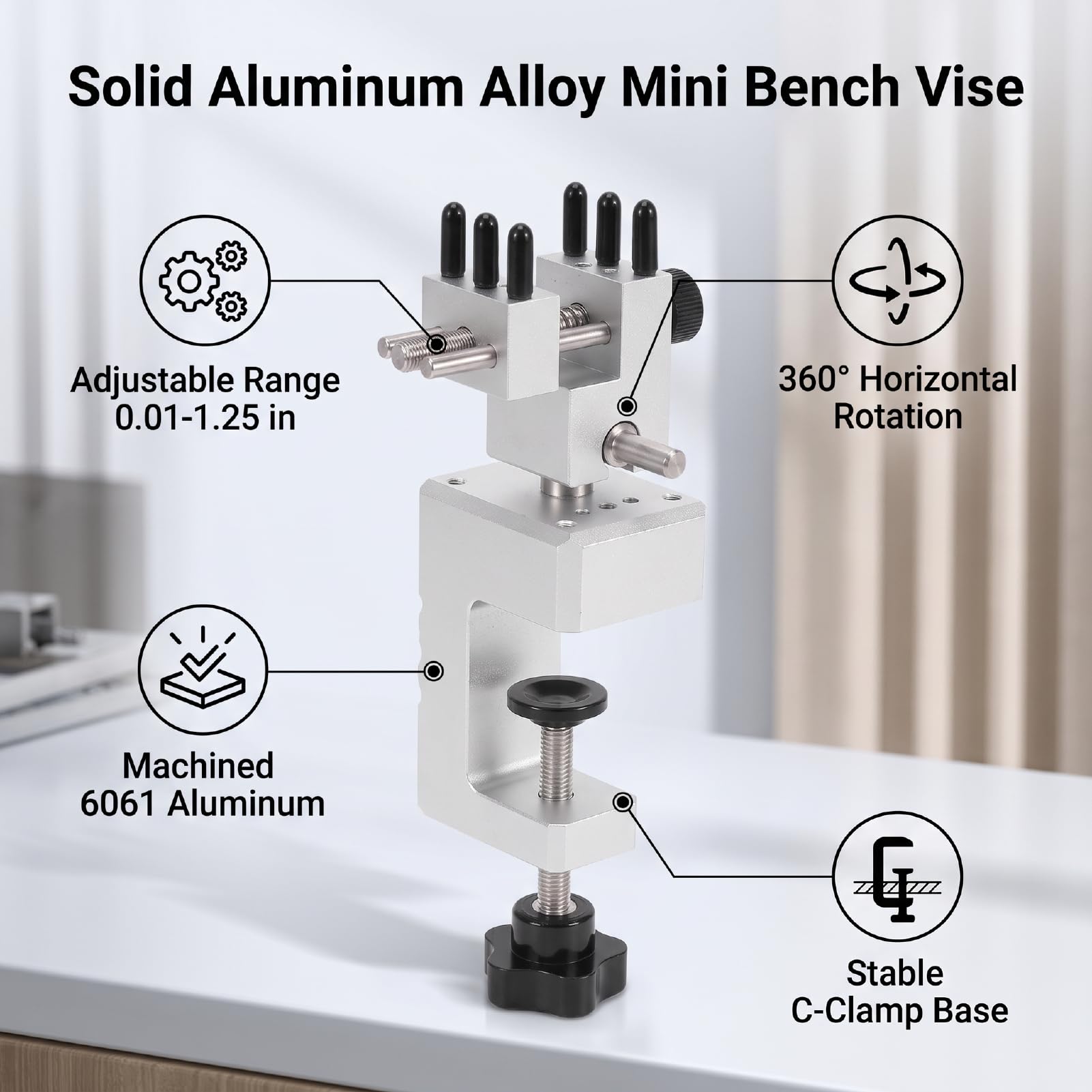 Asixxsix Mini Morsa da Banco con Morsetto a C Girevole a 360°