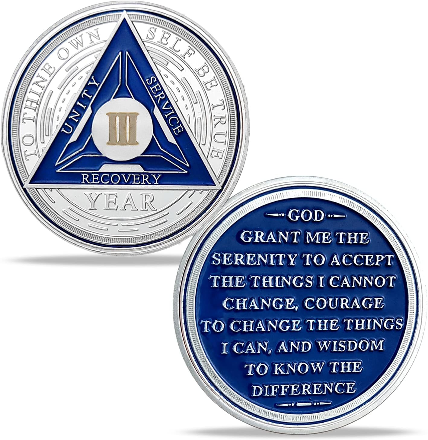 3 Year Original Triangle Sobriety Coin Set | Silver Roman Numeral AA Medallion with Protective Capsule | Recovery Anniversary Token for Men & Women | AA Sobriety Gifts for Monthly & Yearly Milestones