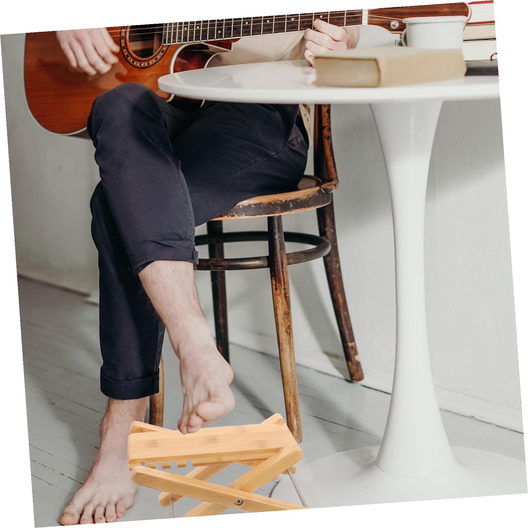YARNOW Poggiapiedi Stabile e Leggero Altezza Regolabile 4 Livelli in Legno per Chitarra Classica per Uso Confortevole