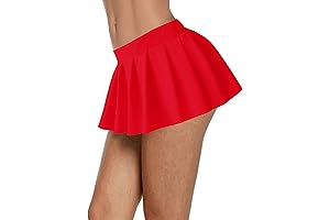Women Sexy Stretchy Elastic Waist Pleated Ruffle Mini Red Skirt Costume