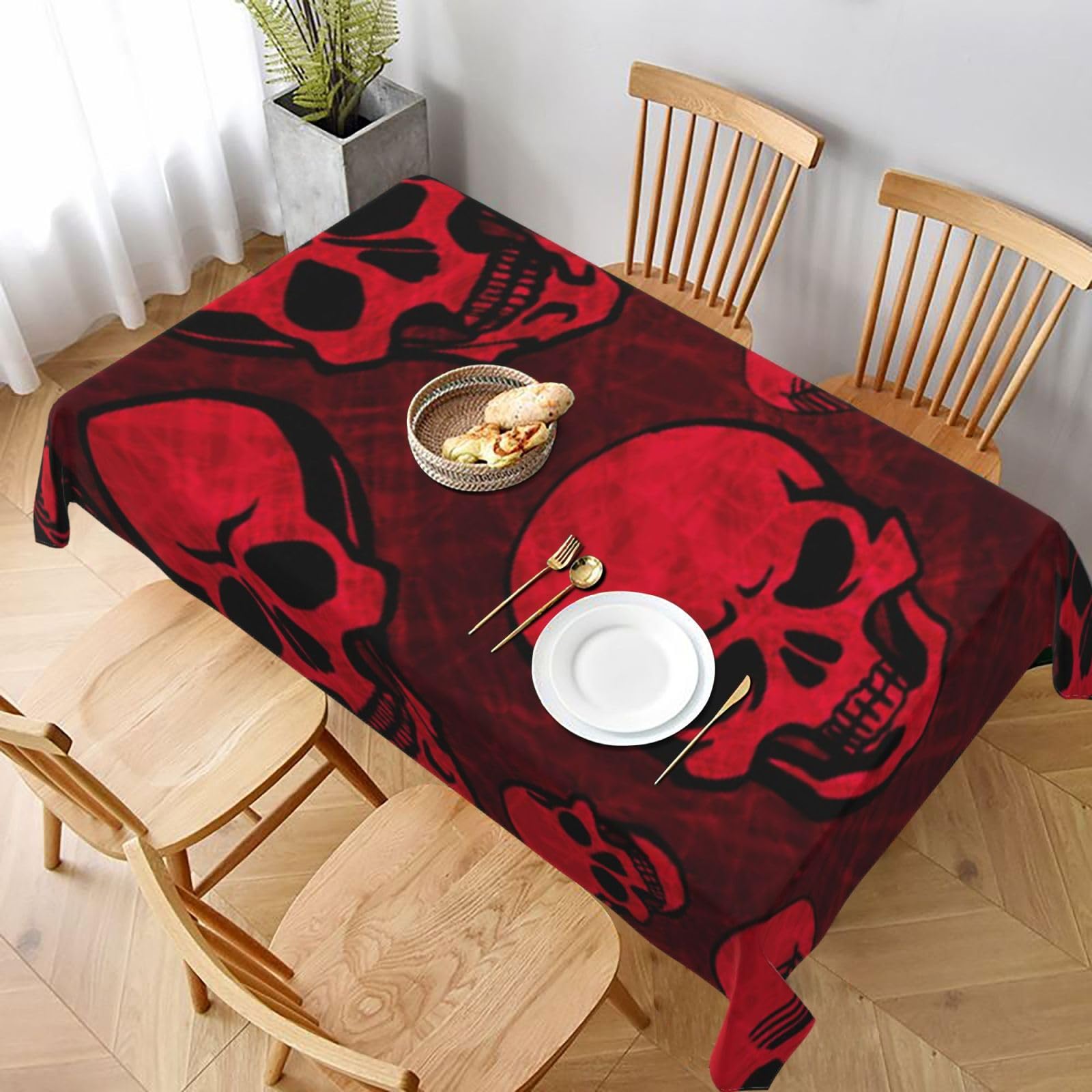 BNVSADC Red Skulls Printed Rectangle Tablecloth 228x152 CM, Water Resistant Polyester Table Cloth Decorative Fabric Table Covers for Kitchen Dining Table Parties Camping