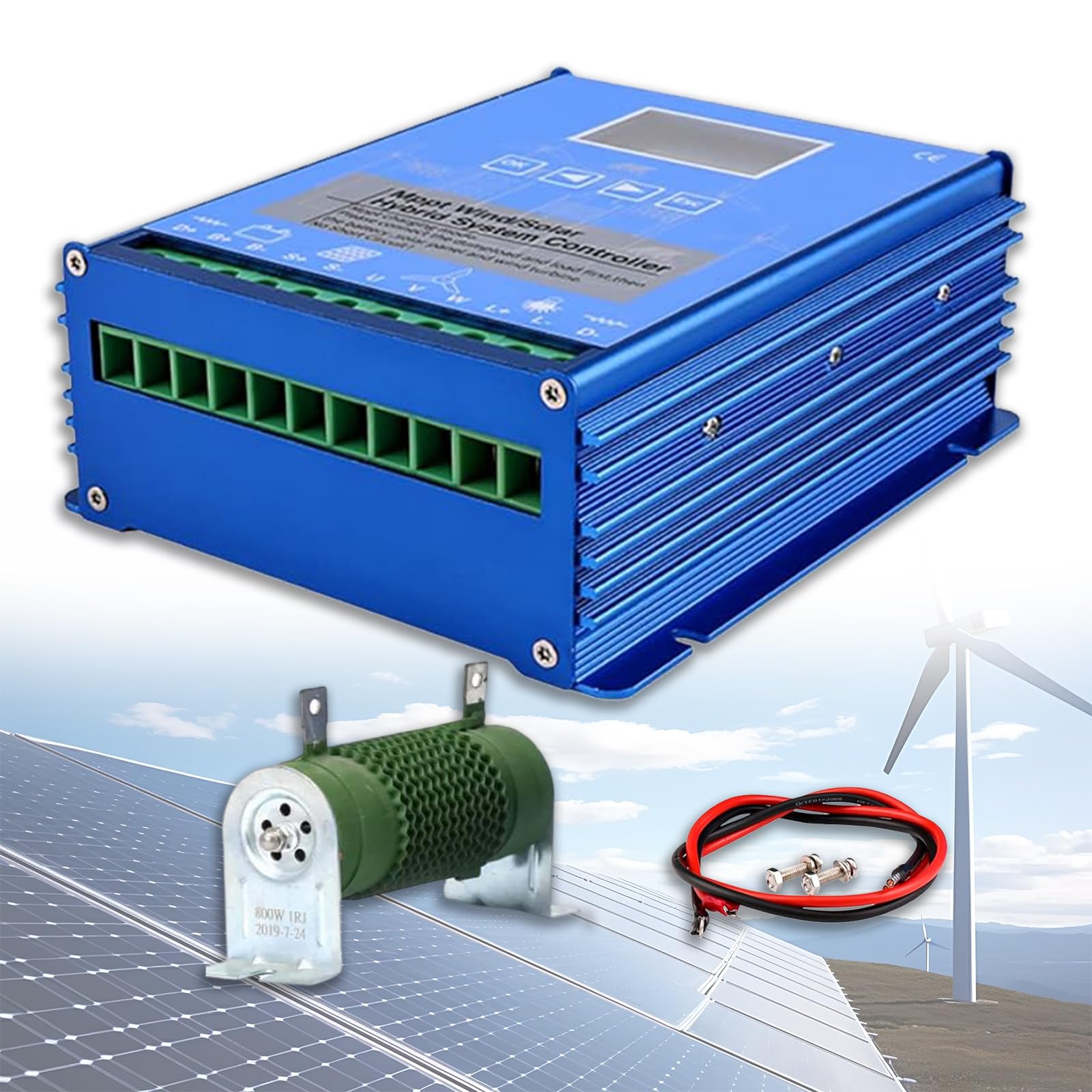 Controlador de Carga Híbrido para Coche, Controlador de Carga Híbrido Solar Eólico Mppt Boost, Controlador de Carga de Energía LCD de 12000w con Carga de Descarga,24V