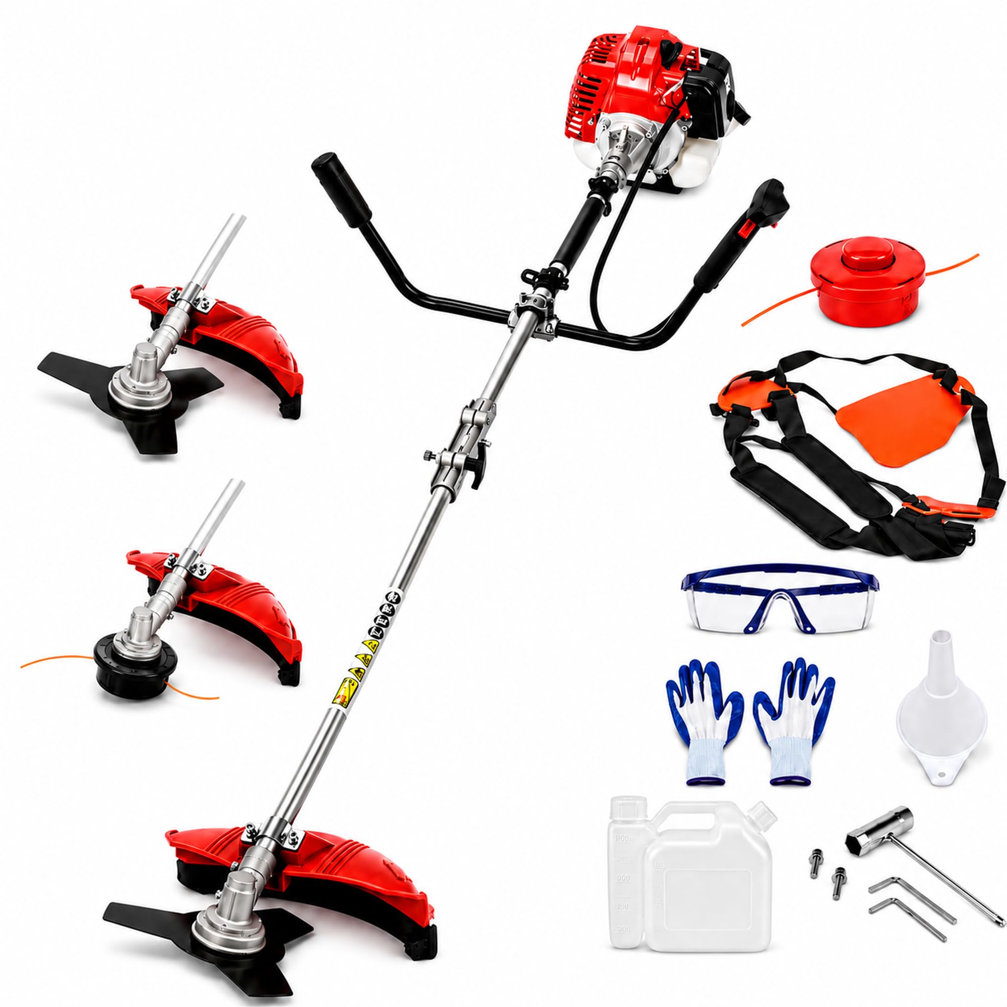 Cortadora de cuerdas de gas de 52 cc, cortador de cepillo 2 en 1 de 2 tiempos con hoja de 3 dientes y cabezal de corte de plástico, 2.2 kW 8500 rpm, cortador de malas hierbas a gas, recortadora de