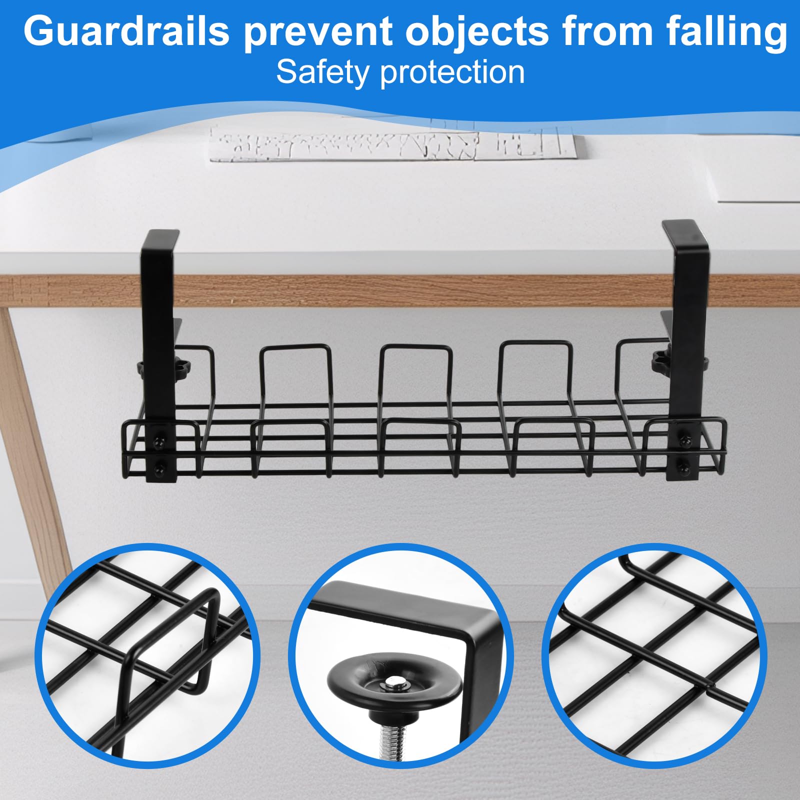 2 Plateaux de Gestion des Câbles sous Bureau, sans Perçage Chemin de Câbles en Métal, Rangement Multiprise avec Pince Ajustable pour Bureau et Maison