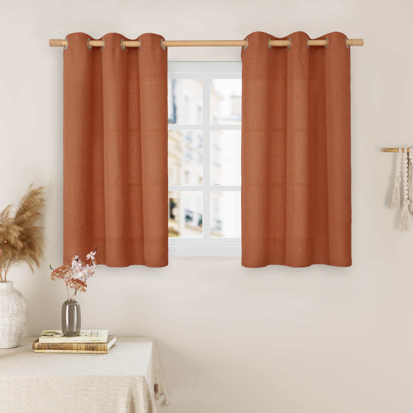 LAMIT Short Linen Curtains 40 Inch Length for Small Windows, Terracotta