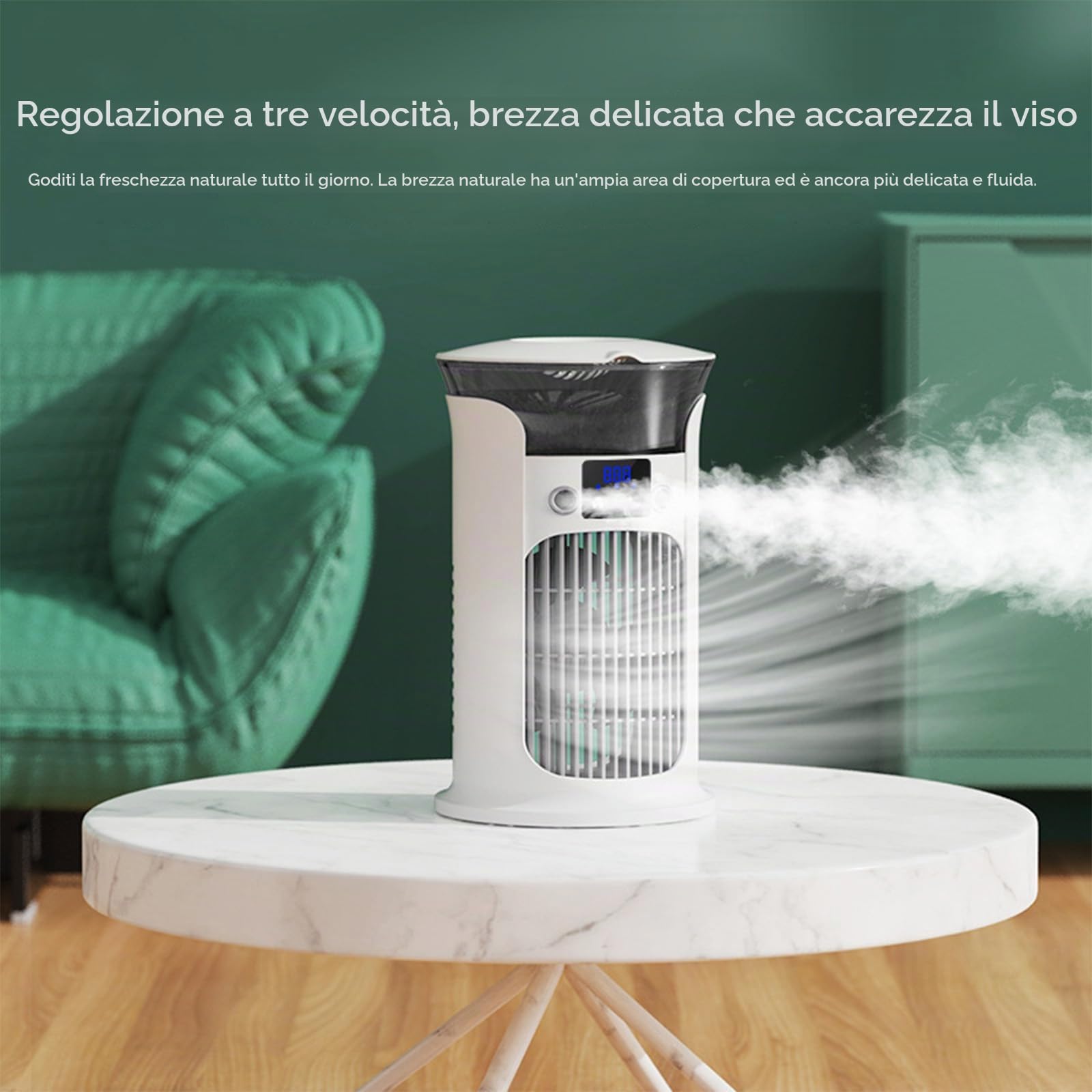 Raffreddatore D'Air Silenzioso Ad Evaporazione, Raffreddamento Con Nebbia Fredda, 3 Velocità Di Ventilazione, Serbatoio D'Acqua Da 880ml, Senza Tubo Di Scarico, Per Camera, Ufficio, Campeggio (Bianco)