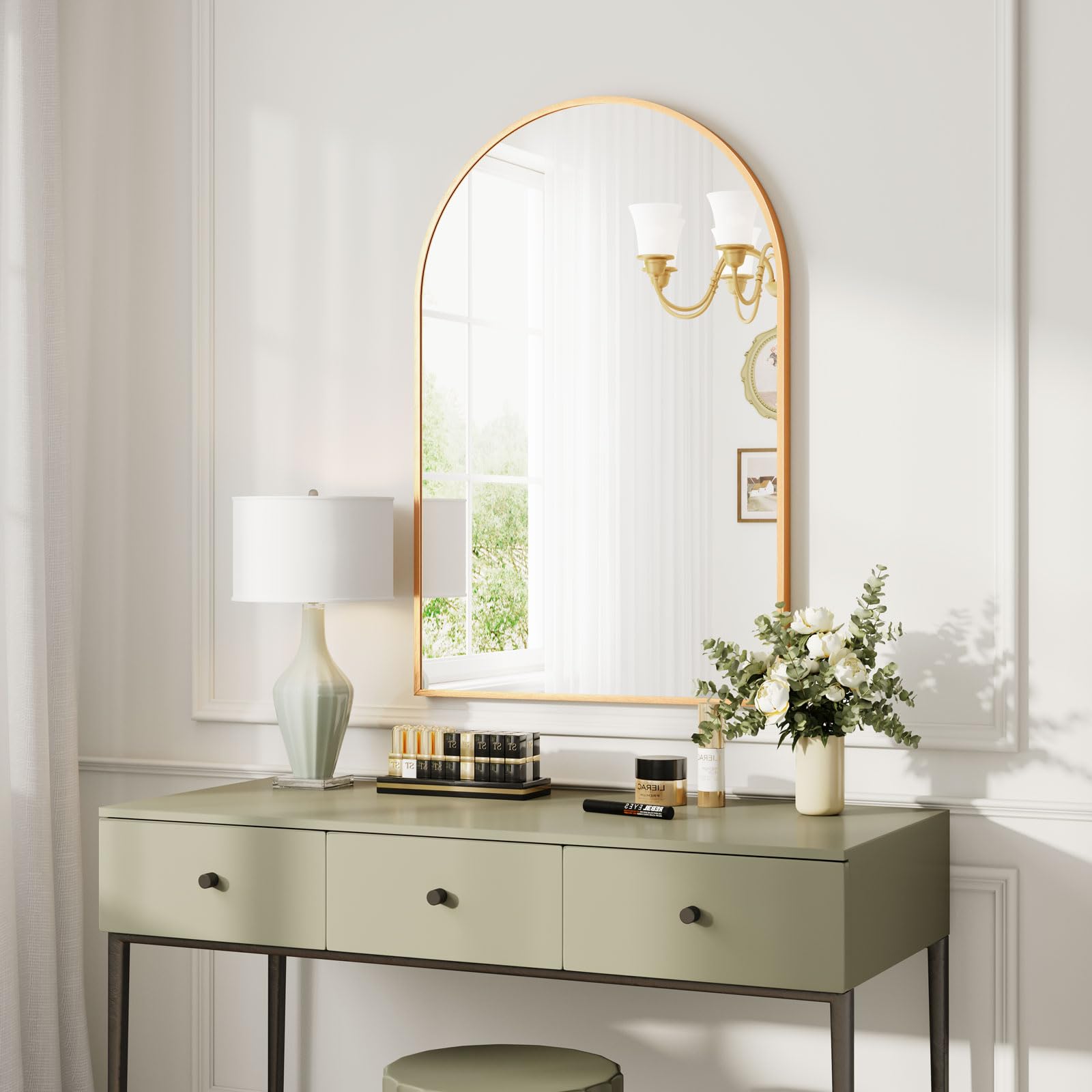 Dripex Espejo Arqueado Pared, con Marco de Aluminio, Espejo en Forma de Arco Pared Decorativo, para Comedor Salón Pasillo Recibidor y Baño, 60x90 cm