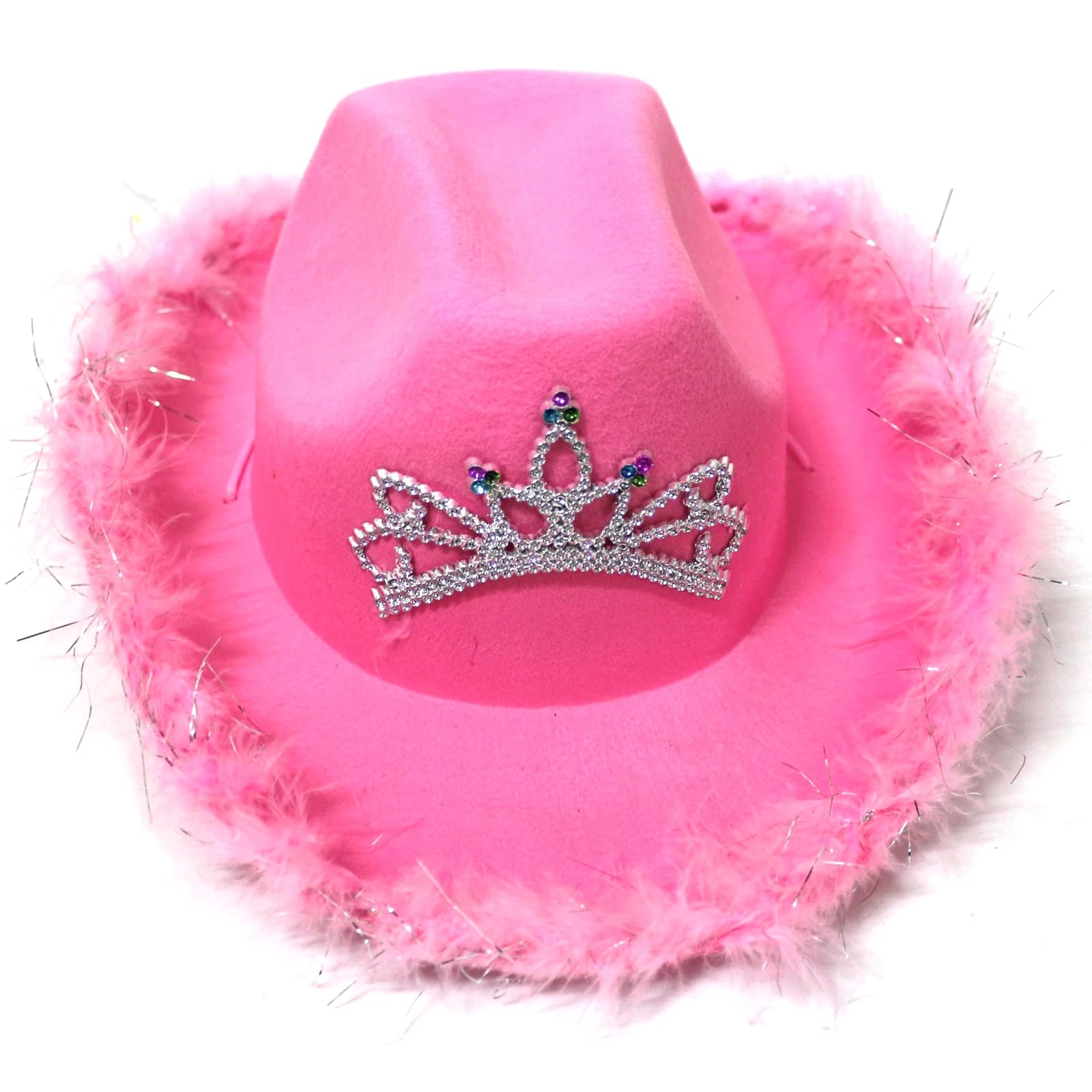 Miolasay Women's Plush Trim Cowboy Hat Drawstring Adjust Western Disco Fish Bucket Hat Fancy Holiday Party Costume Accessory (B-Pink Fur, One Size)