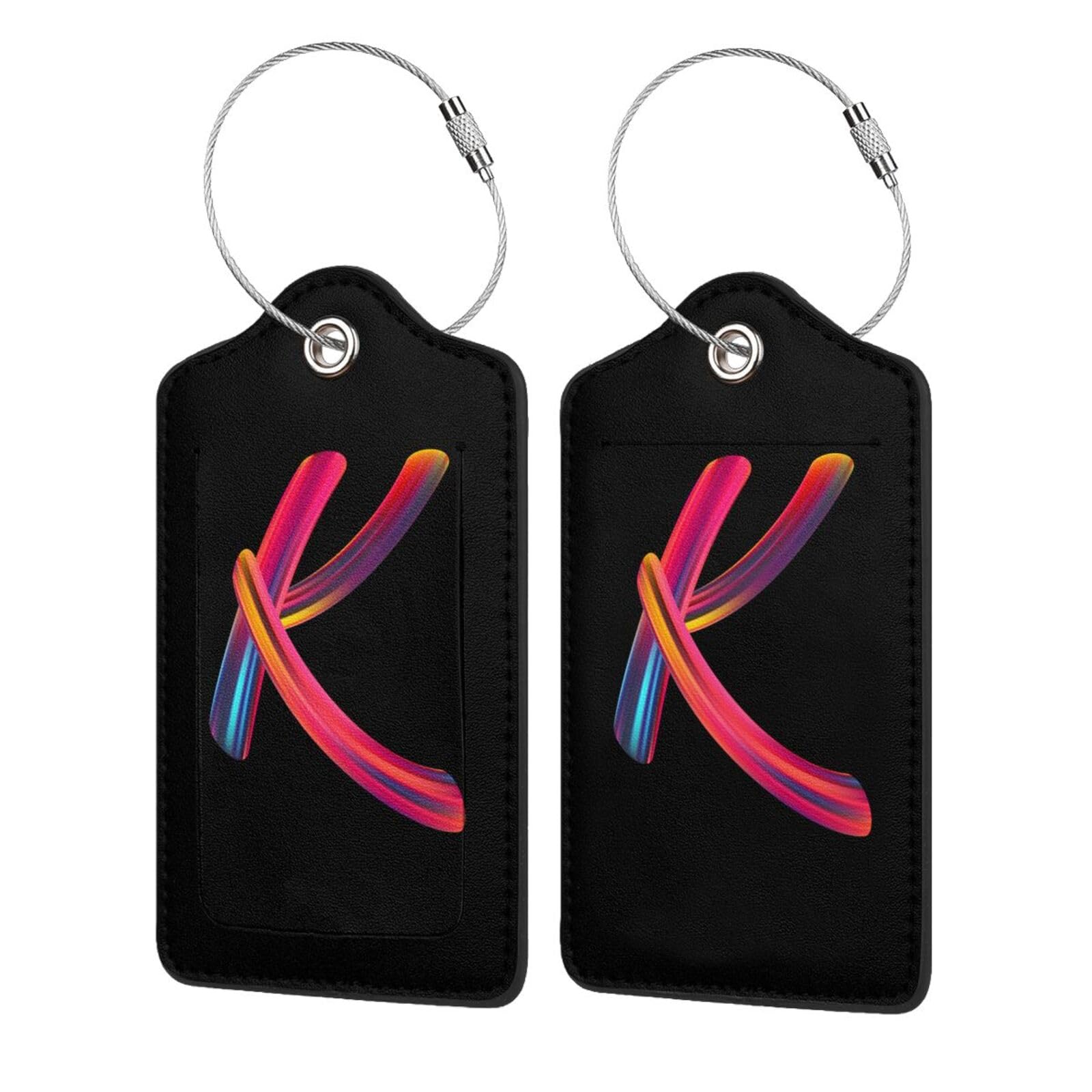 2 Pack Initial Luggage Tags for Suitcase, Colorful Letter Design Cruise Name Bag Tags, Novelty Baggage Identifiers with Full Privacy Cover, Leather ID