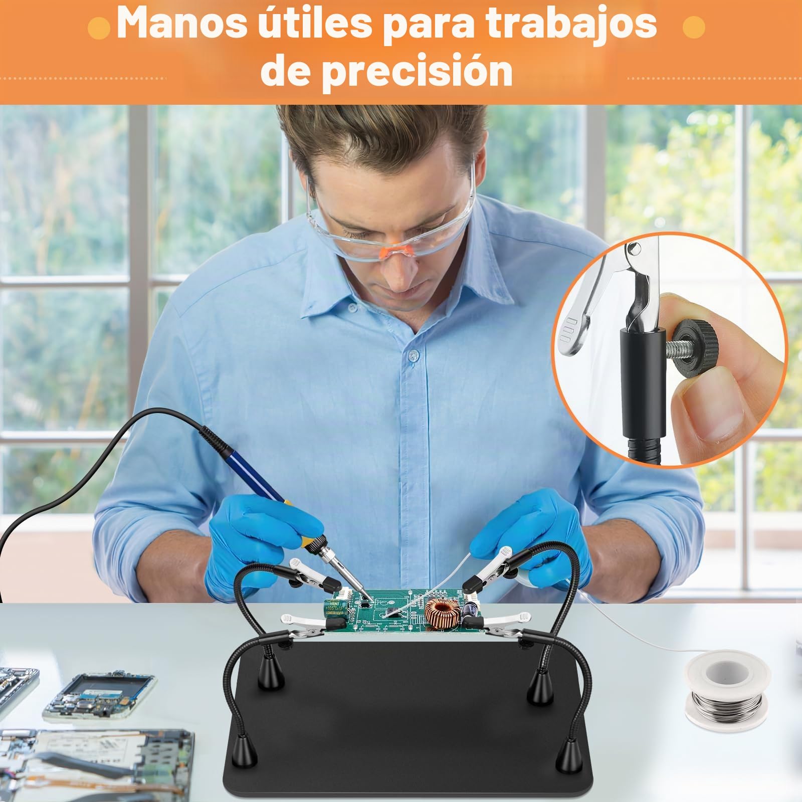 Drdefi Soldadura de Tercera Mano, PCB Magnéticos Flexibles 4 Brazos, Estación de Soldadura con Pinzas de Cocodrilo, Herramienta de Soporte de Placa de Circuito Impreso, Manualidades, Joyas, Hobby