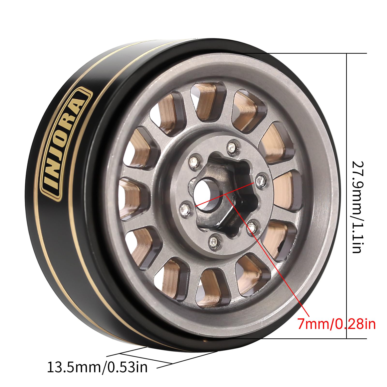 INJORA 1.0 Plus Brass Beadlock Jantes 4PCS 12-Spoke Roues pour TRX4M SCX24 FCX24 1/24 1/18 RC Crawler, 42g/pcs(Gris)
