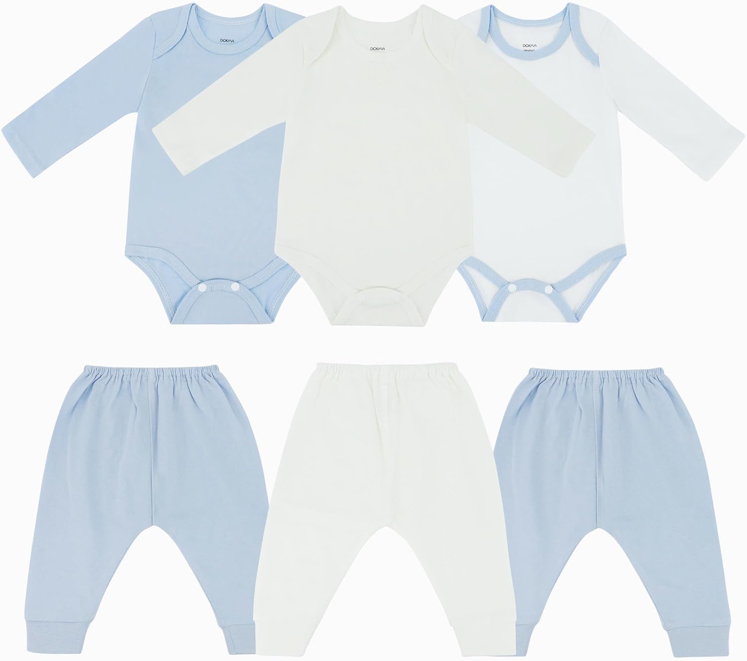 DOKMA Baby Gift Set for Boys - 6-Piece Gift Set for Newborn Baby Boys, Adorable Baby Bodysuit & Pants - Newborn Baby Clothes 0-3 Months - Blue