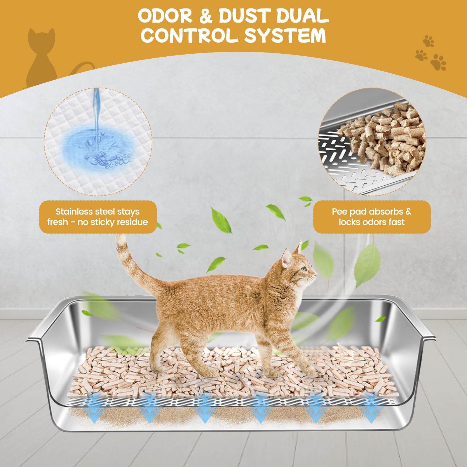 Edelstahl-Siebkasten mit Deckel, Großer Siebkasten für Katzenstreu mit Kiefernpellets und kleine Katzen (8 Inch)