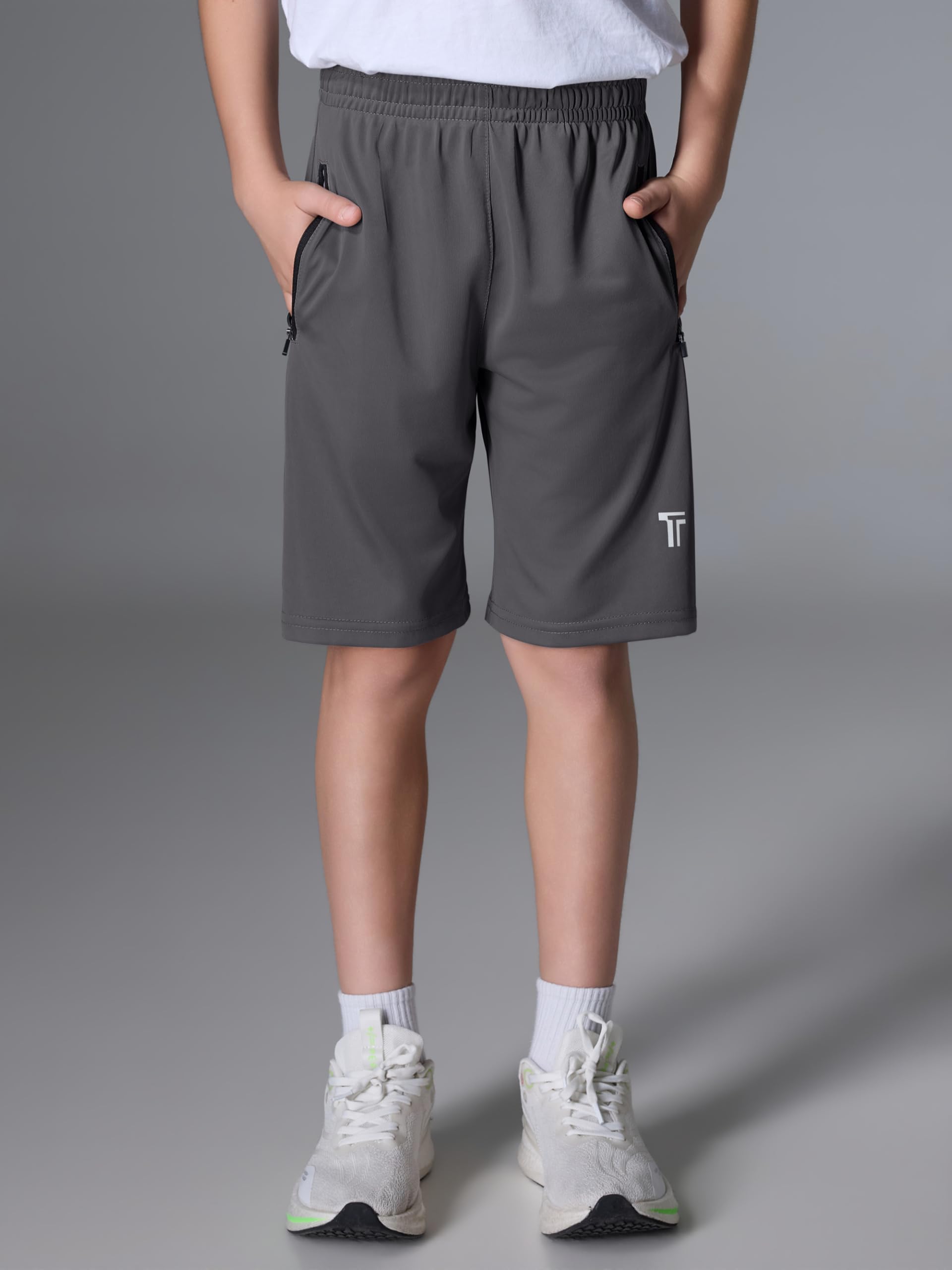 Tuliara 5 Pack Boys Athletic Shorts with Zipper Pockets Basketball Soccer Quick Dry Teen Kids Sport Shorts Elastic Waist — view 3