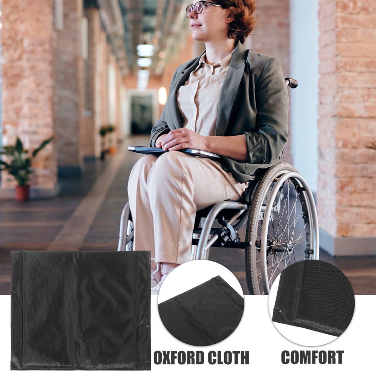 Mikinona Asiento de Repuesto de Tela Oxford Negra 2 Cojines para Silla de Ruedas Transpirables y Prácticos para Accesorios de Sillas de Ruedas