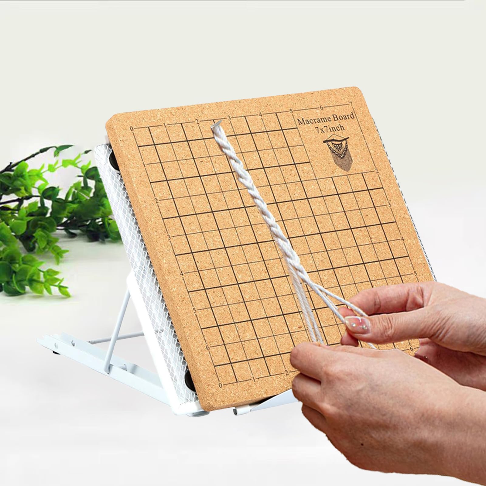 8×8 Inch Macrame Board and Pins Kit, Macrame Board and Metal Adjustable Holder with T Pins Clips, Double Sided Grids Macrame Project Tool Supplies for Braiding Cording Bracelet Creating & Knotting