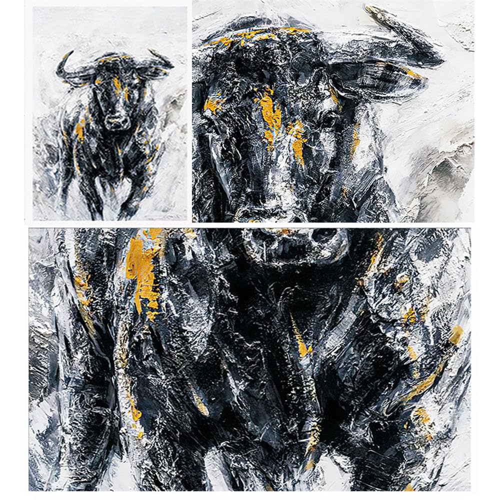 Amazon｜手描き牛絵画 油絵テクスチャキャンバス手描き牛壁画ウォール
