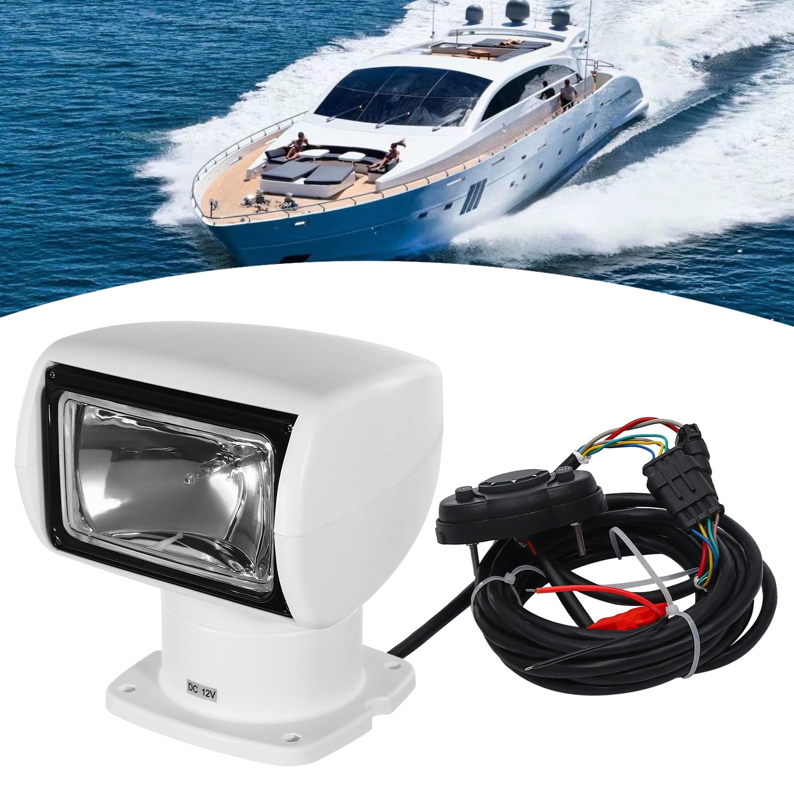 LED Suchscheinwerfer mit Fernbedienung 100W Boot Suchscheinwerfer, Scheinwerfer Boot 3200K 2500 Lumen, Bestrahlungsabstand 800m, 360° Links/Rechts Rotation, 72° Auf/Ab Rotation (Weiß)
