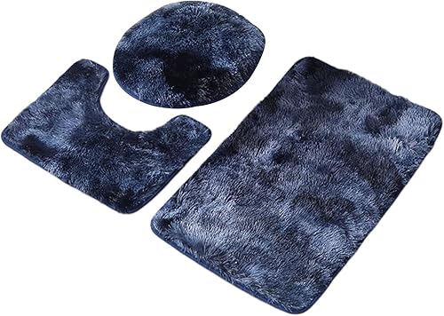 Miniatura 6 de KLKCMS Juego de alfombras de baño acogedoras de 3 piezas, con funda para inodoro, alfombra grande antideslizante y lavable, juego de tapetes de baño