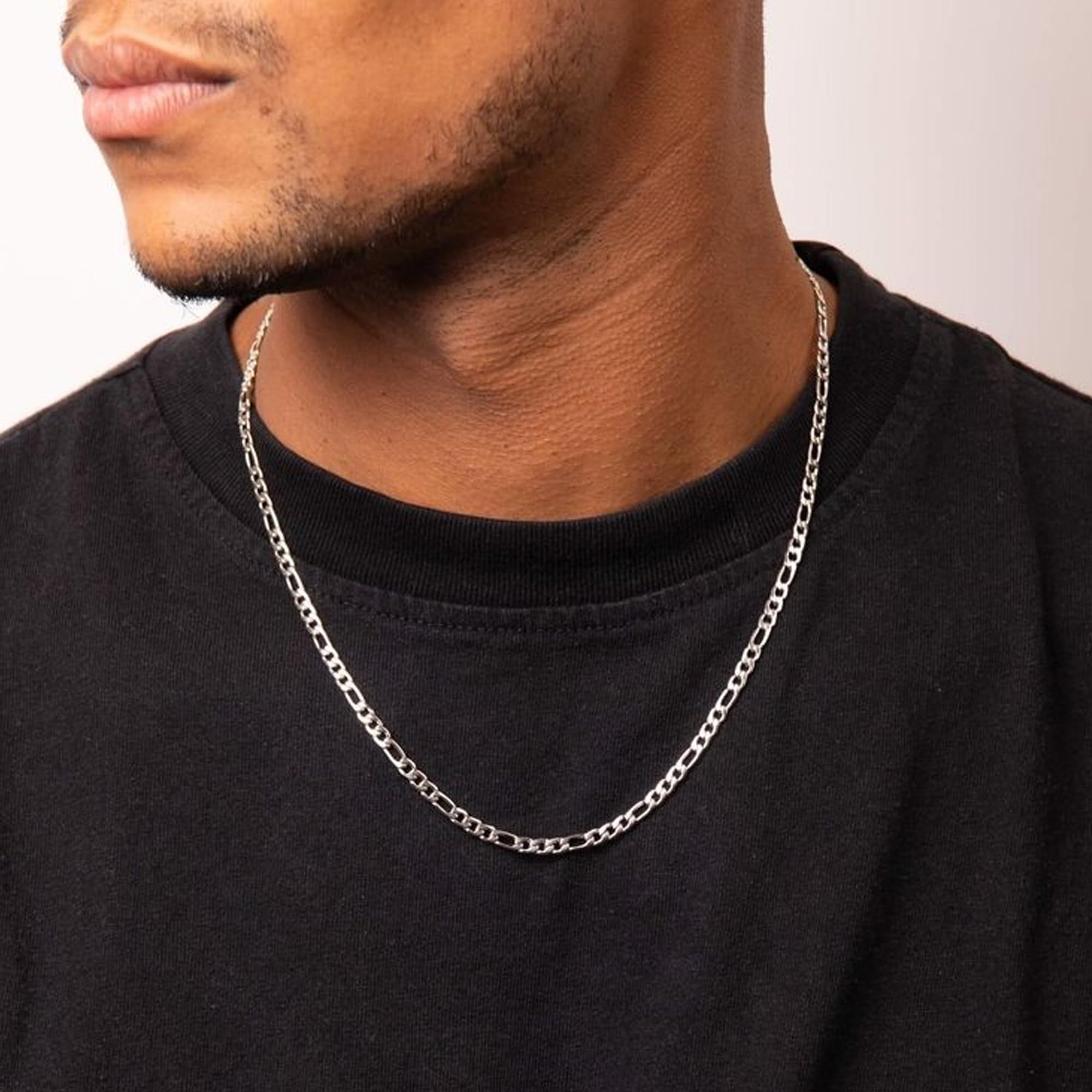 Esrael Chaîne Figaro Pour Homme en Argent Sterling Chaîne en Argent Largeur 3/5mm Taille 41/45/50/55/60cm Cadeau de Noël,Bijoux