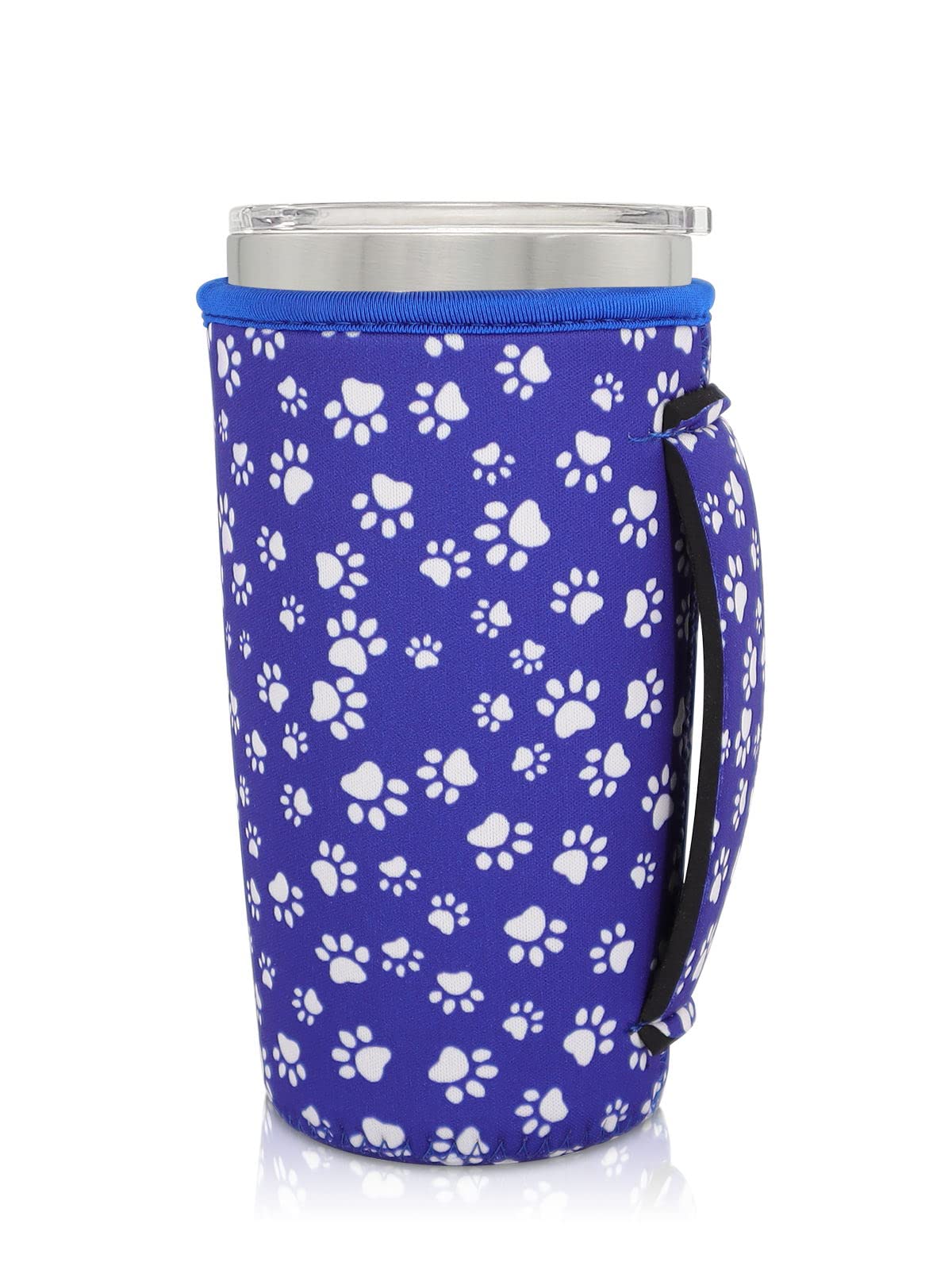 Neoprene Insulated Sleeves Cup Holder with Handle for 20oz Tumbler Cups, Reusable Iced Coffee Sleeve Compatible with Starbucks Trenta, Dunkin Large, more(Paw Print)