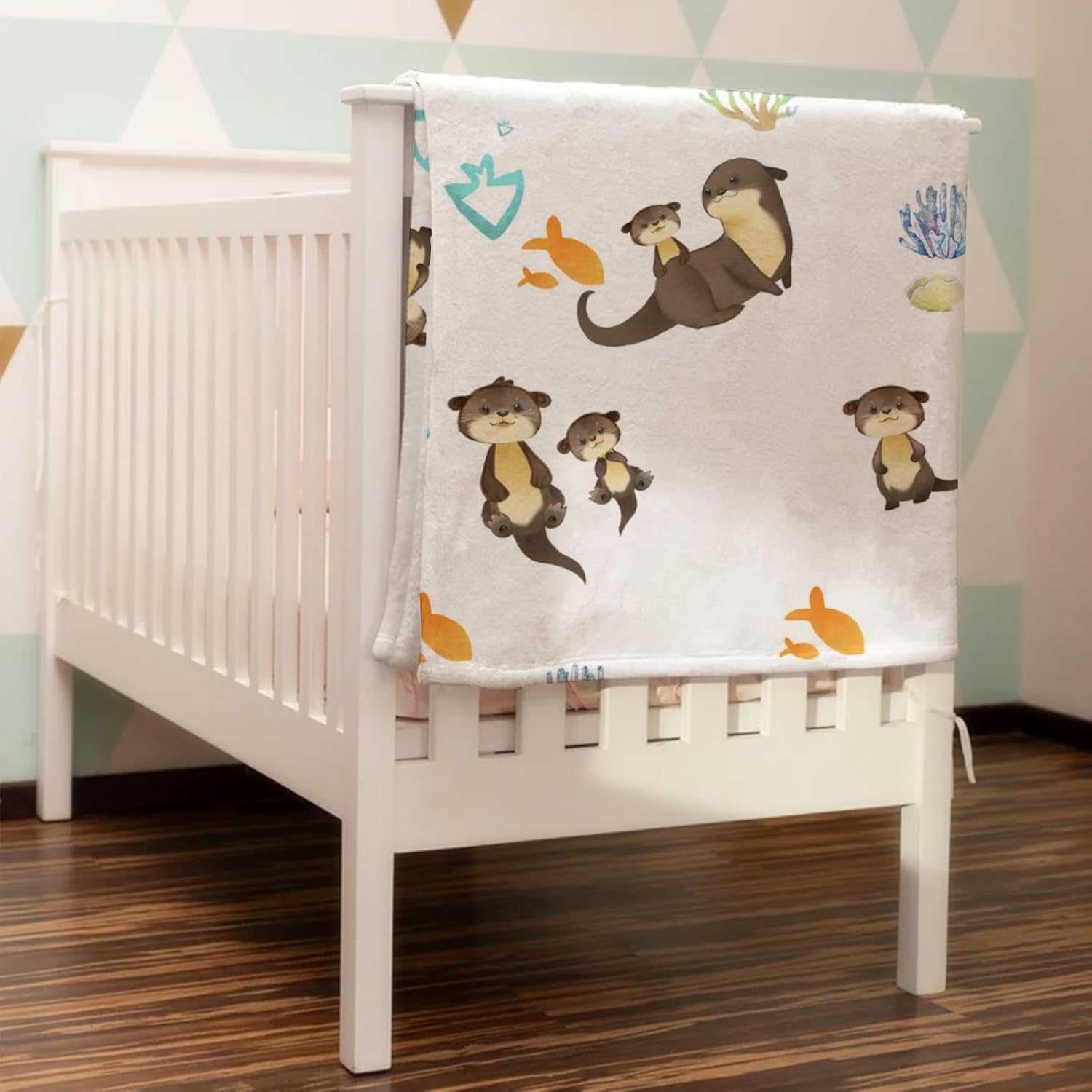 Baby Cute Sea Otter Blanket for Boy Girl Cute Animals Family Soft Swaddle Blanket Cartoon Sea Animals Unisex Receiving Blankets Flannel Baby Nursery Toddler Bed Blanket Crib Cover Playmat 40x50