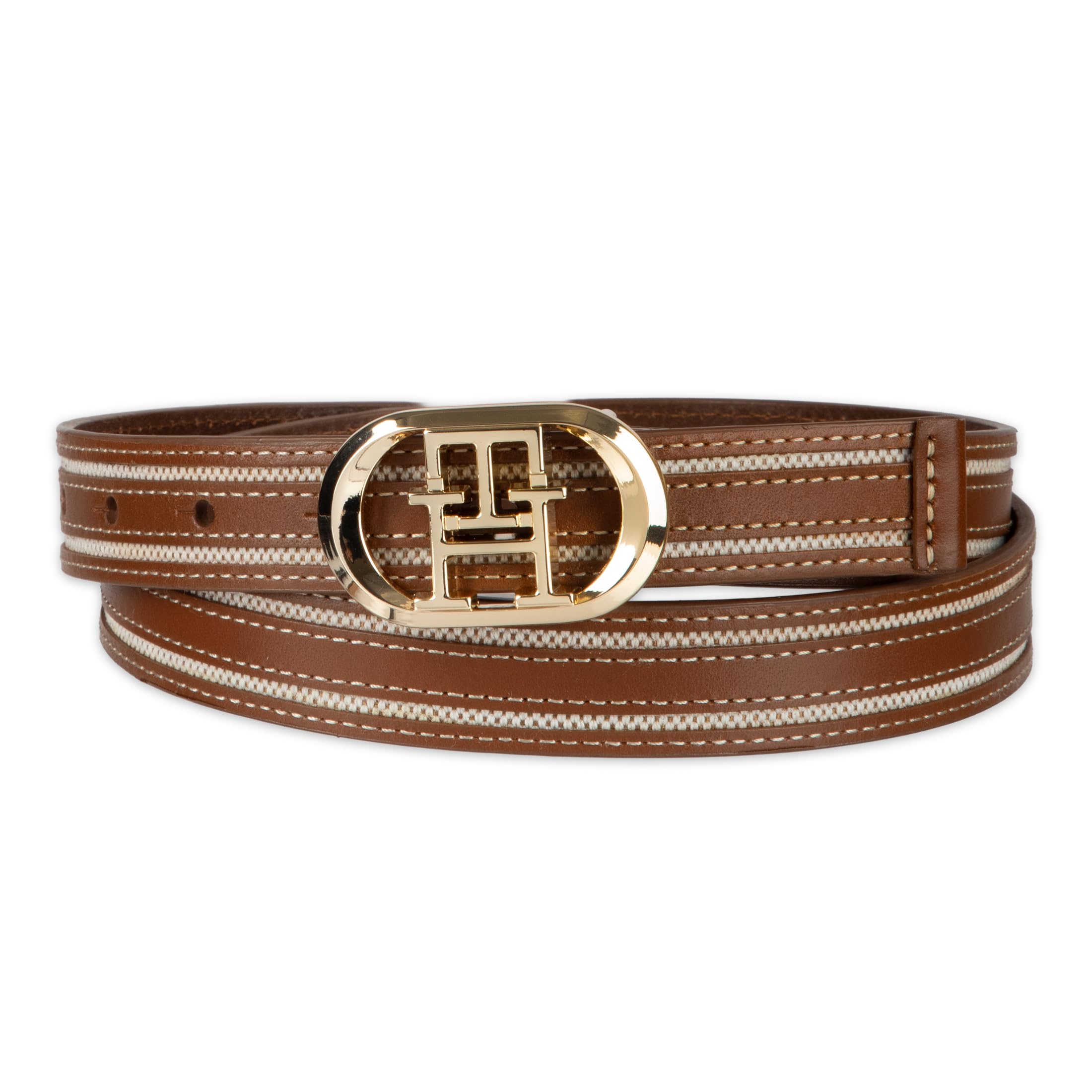 Women’s 1 Inch Skinny Belt with TH Monogram Plaque Buckle Fashion Belt for Jeans, Dresses and Pants
